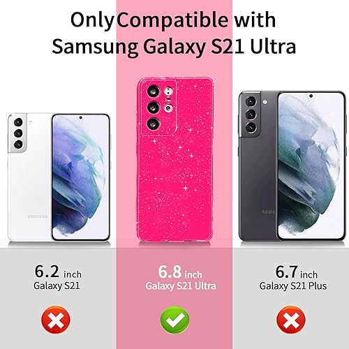 Miniatura 2 de MINSCOSE Funda compatible con Samsung Galaxy S21 Ultra, bonito color neón brillante, con purpurina, delgada, delgada, a prueba de golpes, funda de