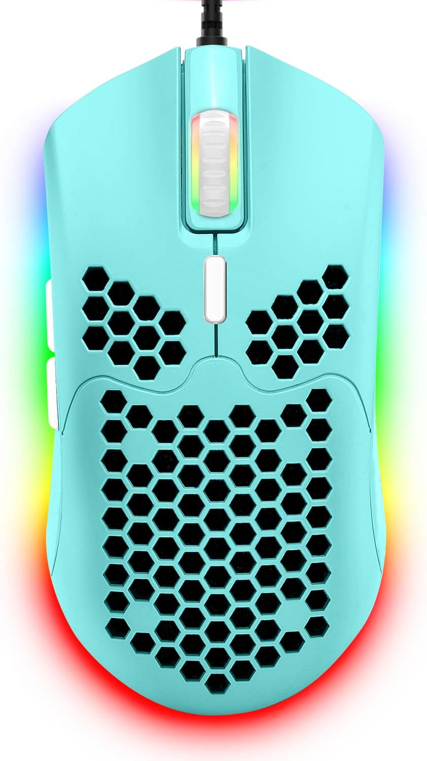 ZIYOU LANG Wired Lightweight Gaming Mouse,6 RGB Backlit Mouse with 7 Buttons Programmable Driver,6400DPI Computer Mouse,Ultralight Honeycomb Shell Ultraweave Cable for PC Gamers,PS4(Green)