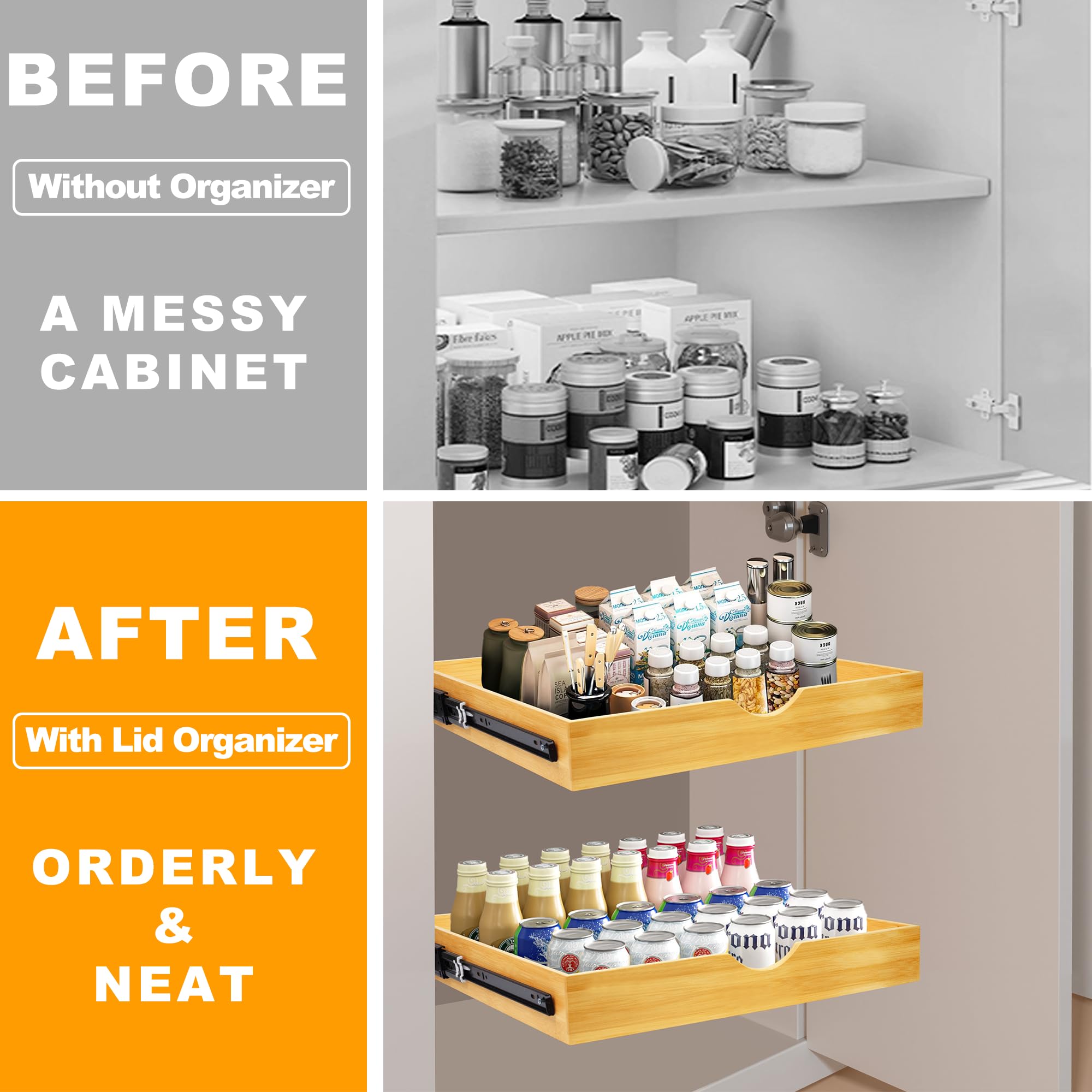 MODCART Pull-Out Drawers For Cabinets - 22.5" W X 21" D, Soft Close, Fits 23.5"+ Openings, Wooden Organizer