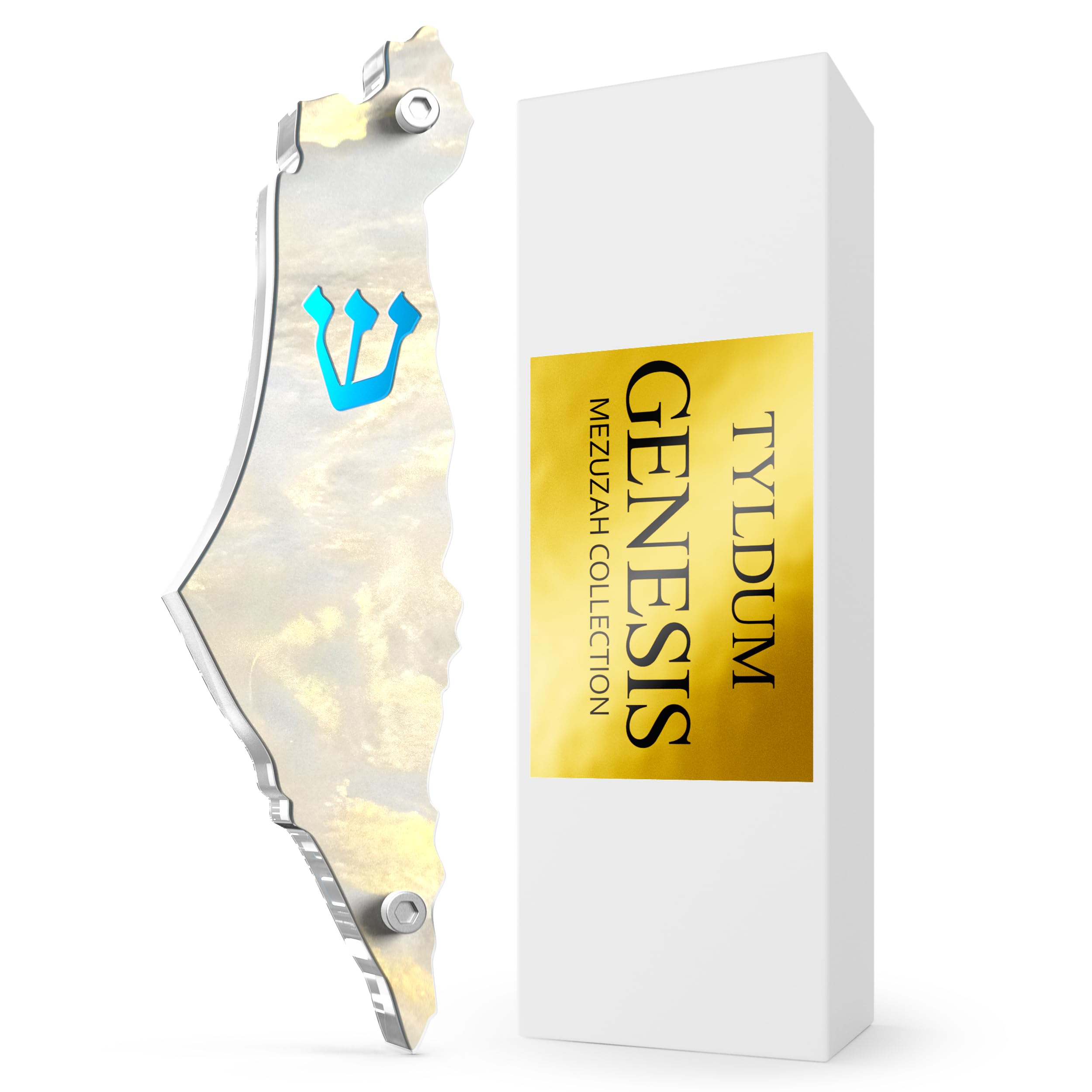 TYLDUM Genesis Mezuzah for Door – Modern Acrylic Mezuzah Case Without Kosher Scroll – Handmade in Canada Judaica Gift, Weatherproof, Jewish (Map, Smoke White)