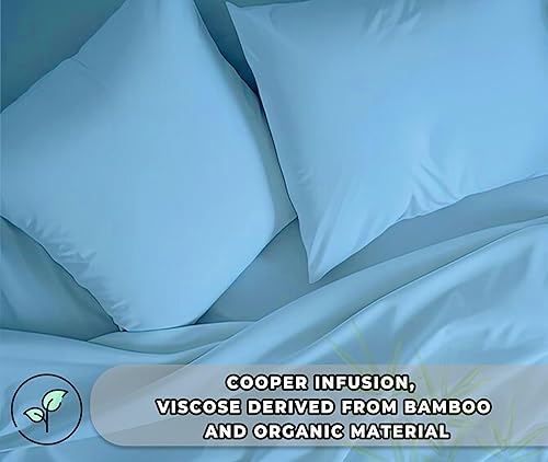 Miniatura 2 de 6 piezas de viscosa de cobre X con infusión orgánica hecha de bambú, suave, transpirable, azul cielo, tamaño King