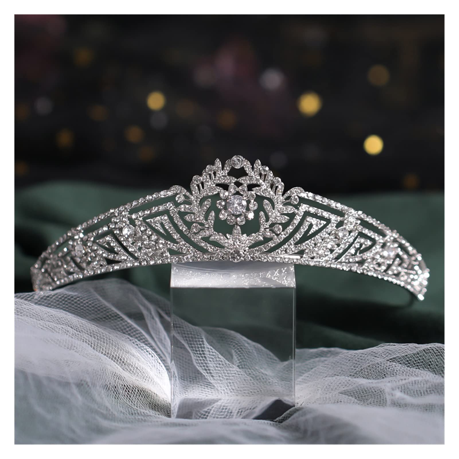 Hochzeit Krone Silber Crysta Brautkrone und Diademe Haarschmuck Stirnband Strass Braut Haarschmuck Kopfschmuck Tiara Geschenk Tiara (Metallfarbe : Silber)