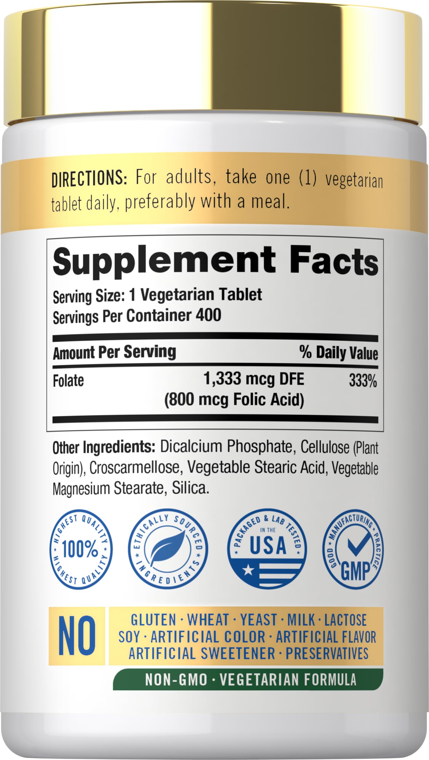 Carlyle Folic Acid 800 mcg | 400 Vegetarian Tablets | for Women and Men — Amazon image 2