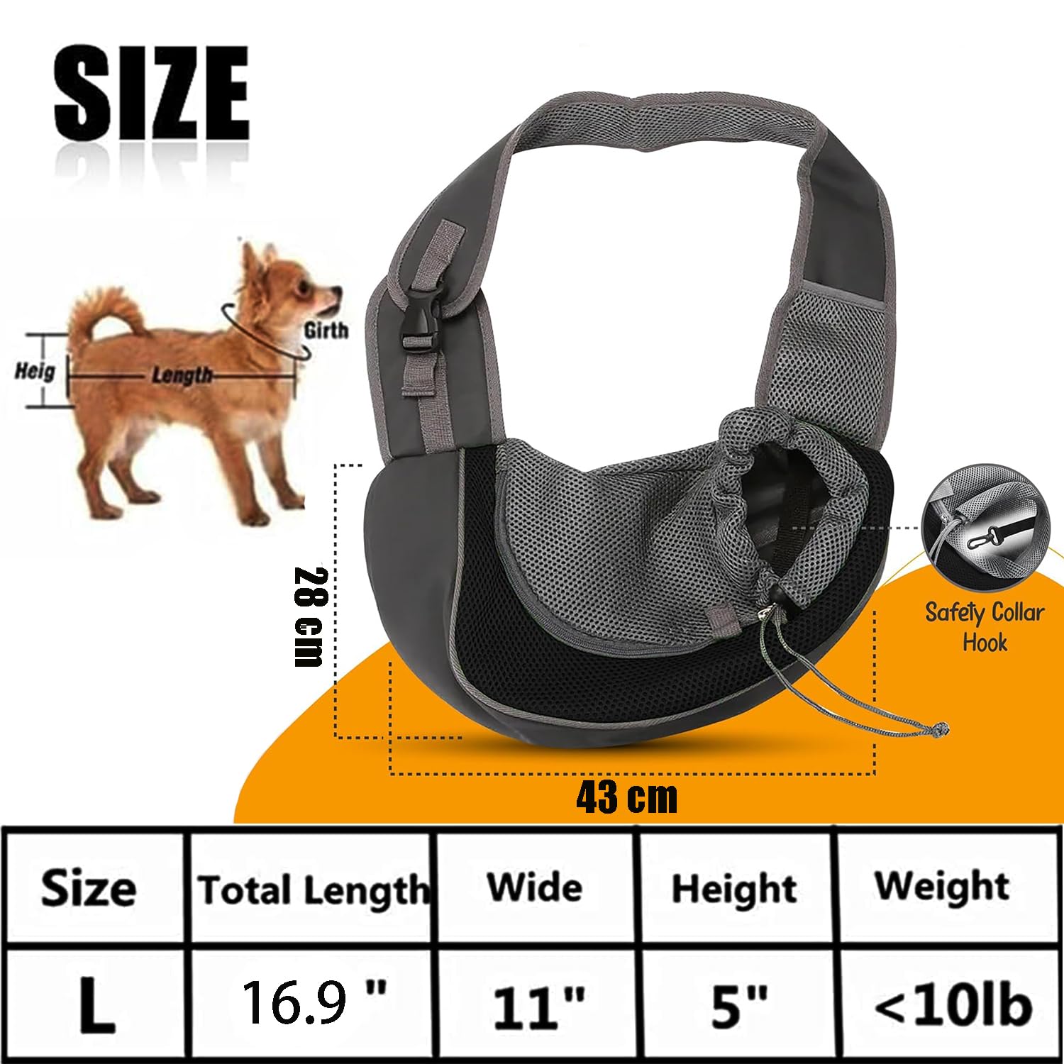 Sac de Transport en Maille Respirant pour Chien et Chat - Bandoulière Réglable Mains Libres (Noir)