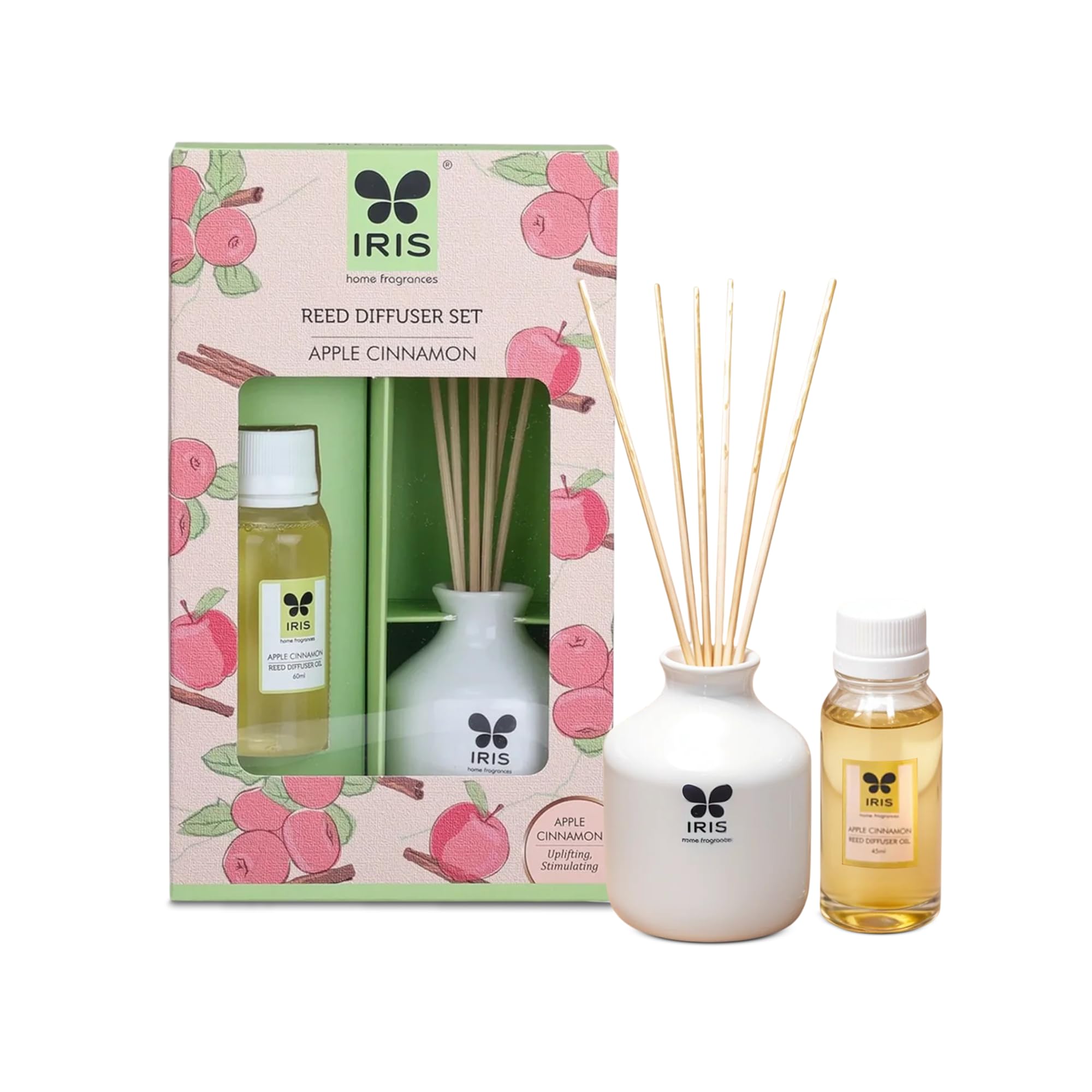 IRIS Home Fragrance,60Ml Apple cinnamon Reed Diffuser Set |Free 6 Reeds Sticks of 7.5"|Stress Relief & Aromatherapy |Long-Lasting,Smoke-Free Air Freshener for Home,Bedroom & Office | Ideal for Gifting