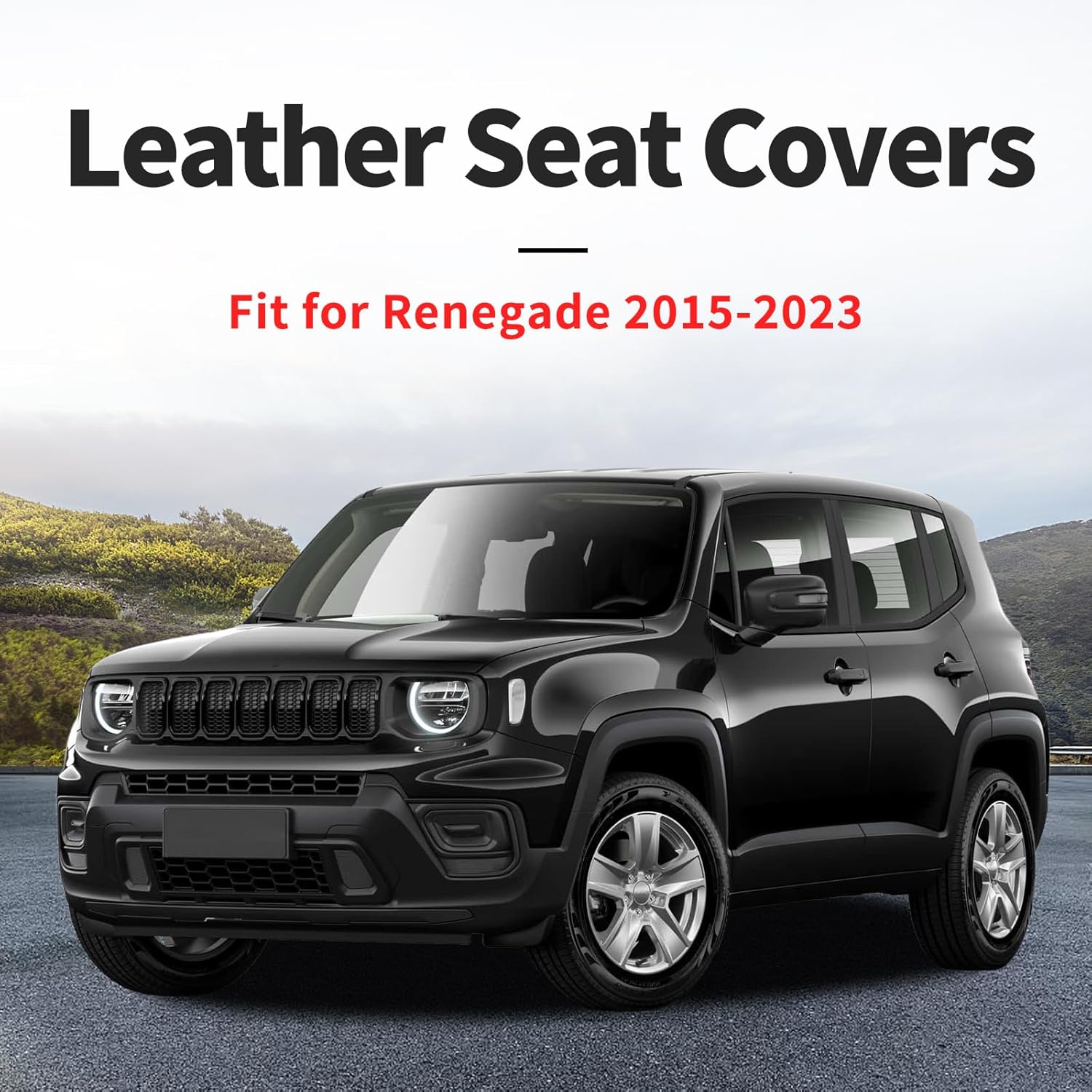 Car Seat Covers Compatible with Jeep Renegade 2015-2026 - Waterproof Breathable Leather Automotive Seat Cushions Protector, Airbag Compatible, Only 2 Front seat Covers Black