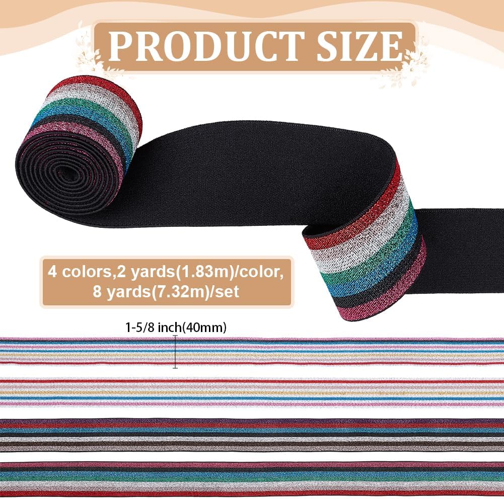 BENECREAT 8 Yards Flat Elastic Band, 1.57 Inch 4 Colors Elastic Band Tape Wide Non-Slip Elastic Ribbon for DIY Garment Sewing Crafts Belt Waistband Sports Shorts