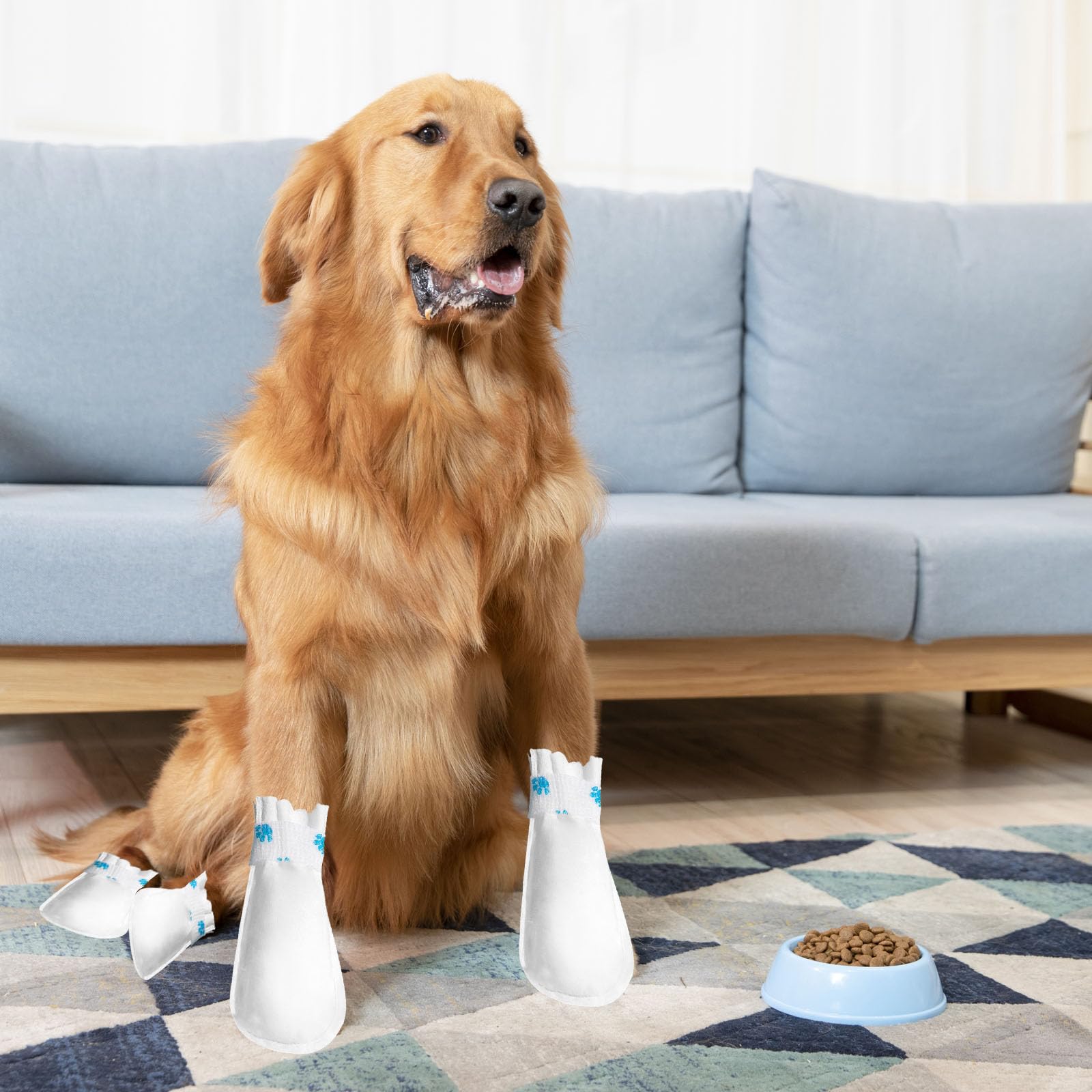 XSDSLS 20PCS Disposable Dog Socks Dog Boots for Injured Paws Waterproof Stop Licking Pet Socks for Dogs Paw Bandage Cover Dog Shoes for 16~38 lb Medium Dogs,Indoor & Outdoor Walking Use (White - Image 3