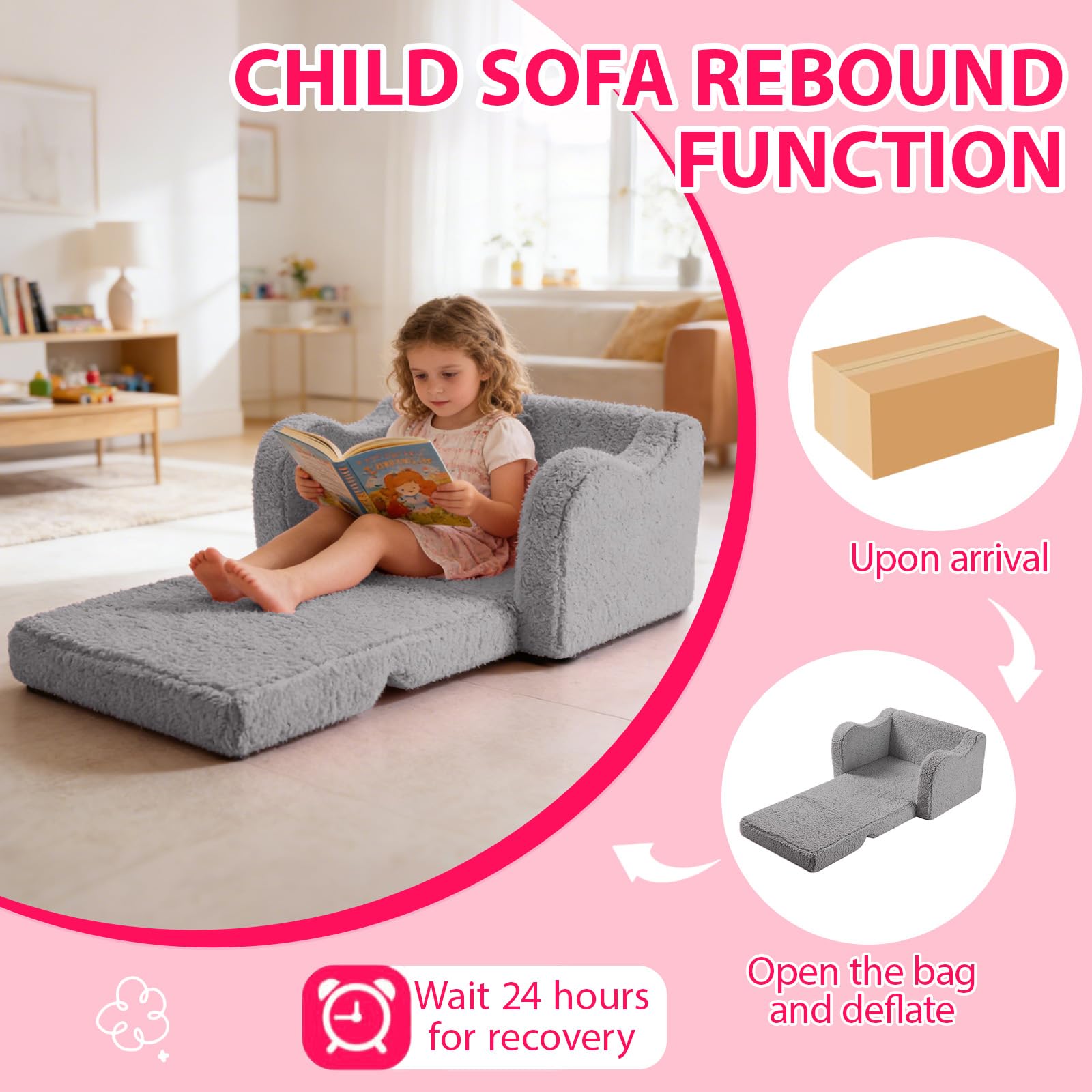 Poltroncina per Bambini 2 in 1, Poltrona Bambini Pieghevole, Poltroncina Bimbi Con Rivestimento Sfoderabile, Poltrona Bambina Bambino