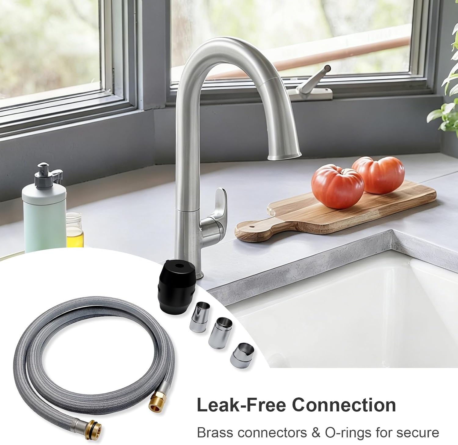 48293000 Kitchen Faucet Pull-Out Hose Fit for Grohe Faucets, Flexible Sink Sprayer Hose with Weight Weight Ball & 3 Connect Adapters, Replace 46174000 46092000 46592000 Pull-Down Faucets