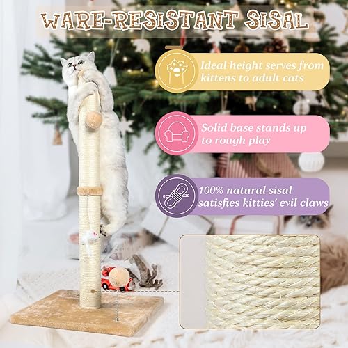 ANWA 32" Tall Cat Scratching Posts for Indoor Cats — side view showing full product dimensions