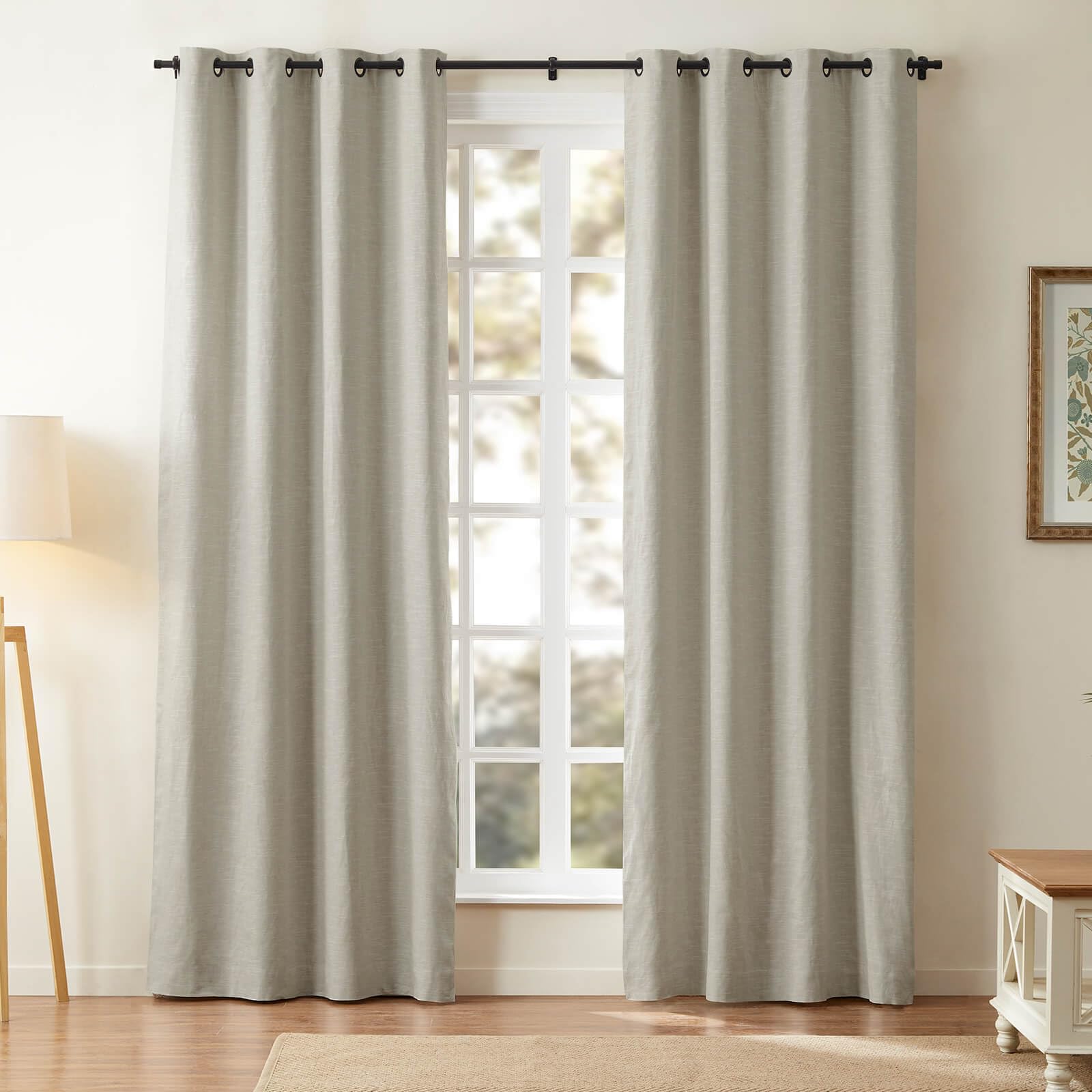 Rideau occultant 132x213 cm gris épais en lin mélangé pour habiller les fenêtres du salon