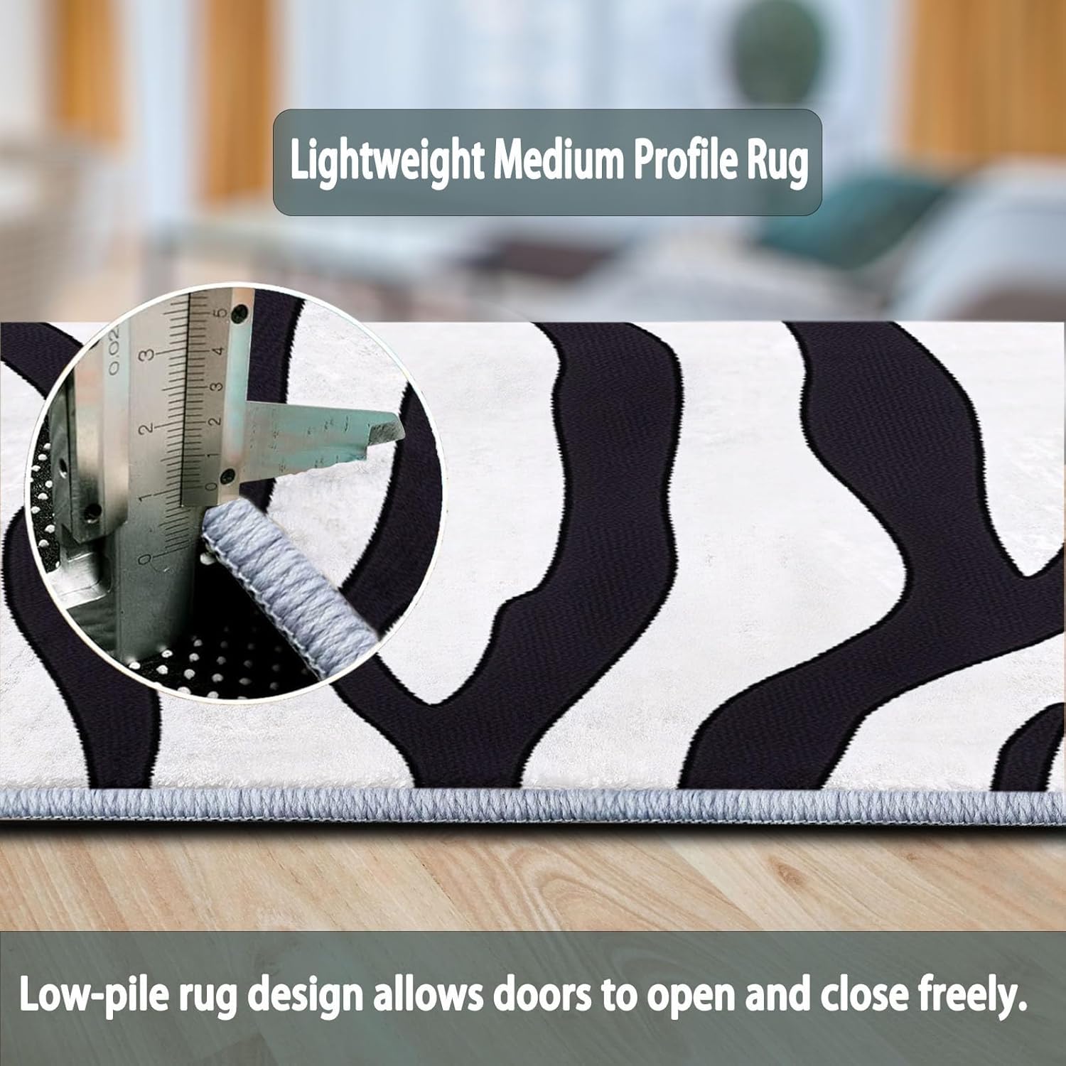 Round Rug 2 ft Washable Circle Rugs, Animal Print Zebra Pattern Color Block Non Slip Low Pile Black and White Circular Carpet for Bedroom Entrance Office Decor, Non Shedding Indoor Coffee Table Mat