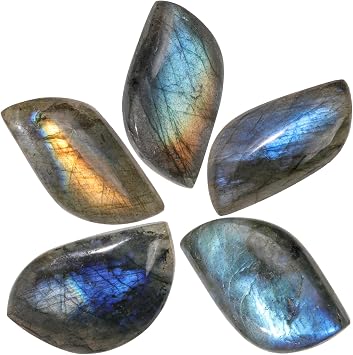 TUMBEELLUWA 5 Pcs Labradorite Cabochons for Jewelry Making, Irregular No Hole Beads Healing Crystal Flat Back Gemstones for Crafts Wire Wrapping Beading, 3040 mm