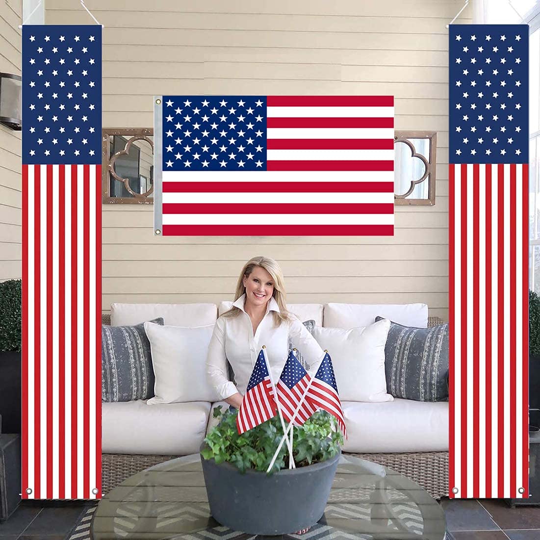 Amerikanische Flagge Outdoor – 30 X 180 Cm, Aus Polyester, Mit Aufhängeseil Für Veranda, Garten & Wand