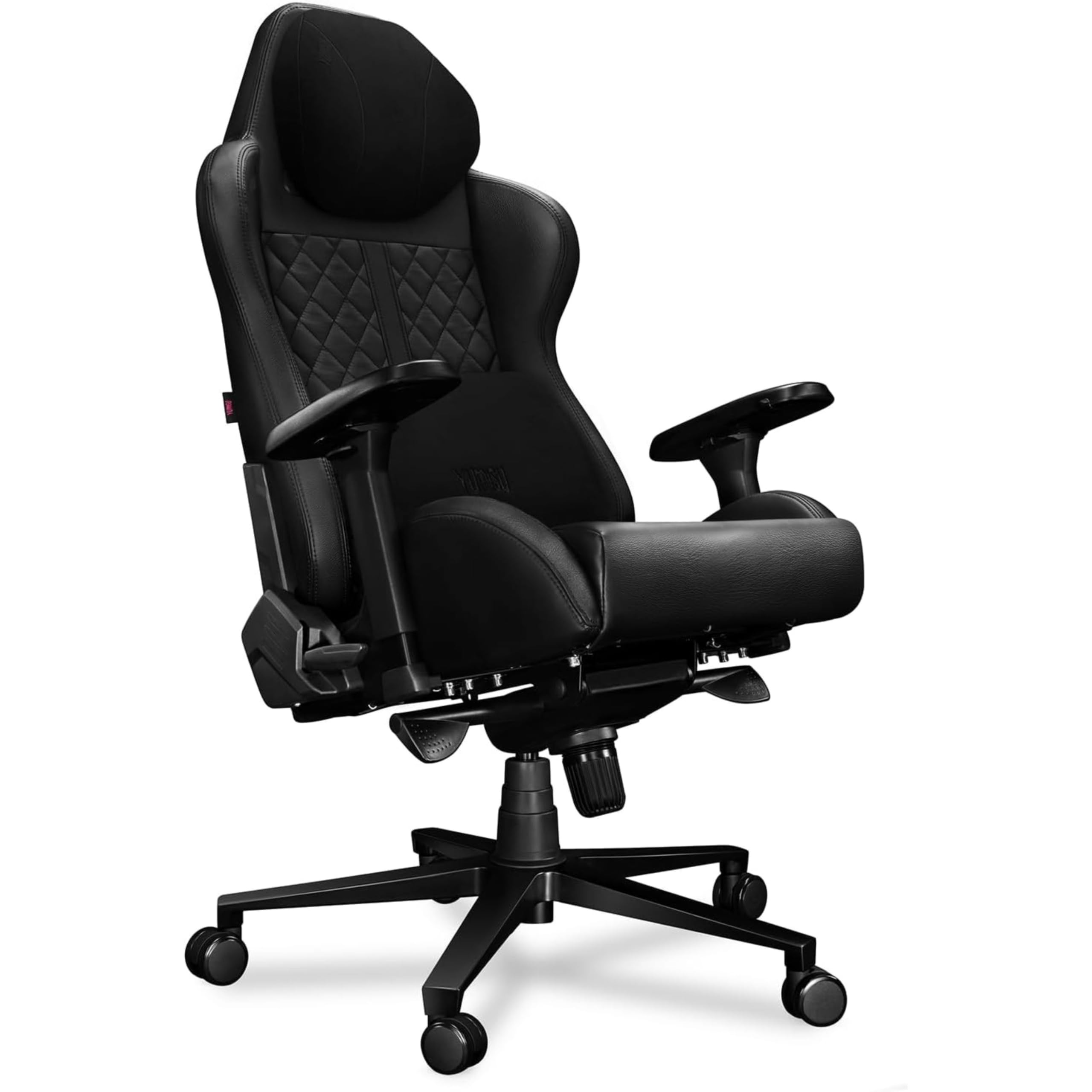 2050 Silla Gaming Ergonómica Negro con Cojín de Espuma Viscoelástica en Terciopelo, Cadeira Escritorio de Cuero Genuin con Reposabrazos 4D, Silla Gaming con Ruedas de Goma Silenciosas 150 kg