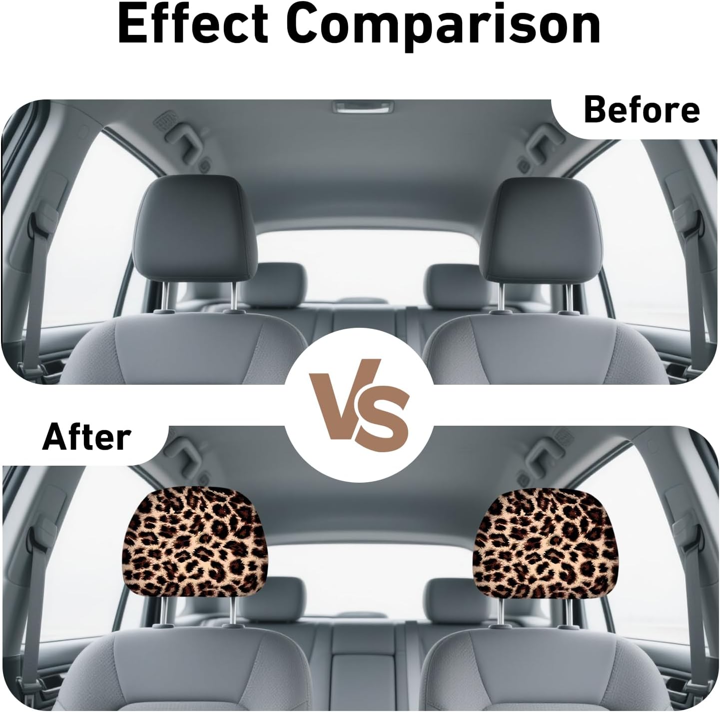 2 PCS Cheetah Print Car Seat Headrest Covers, 10" × 11" Elastic Head Rest Cover, Soft Breathable Leopard Car Accessories, Universal Car Headrest Protector for Most Vehicle