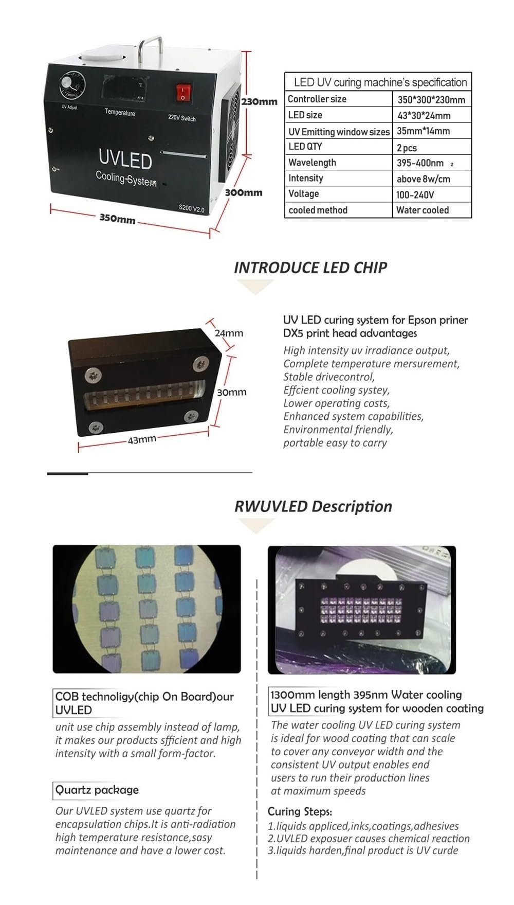 Lampe de polymérisation de résine UV pour imprimante 3D Lampe UV Portable à polymérisation, 1000W, 365nm, 395nm, 405, encre, vernis, peinture, adhésif, écran en soie, huile, impression 3D, PCB, séchag