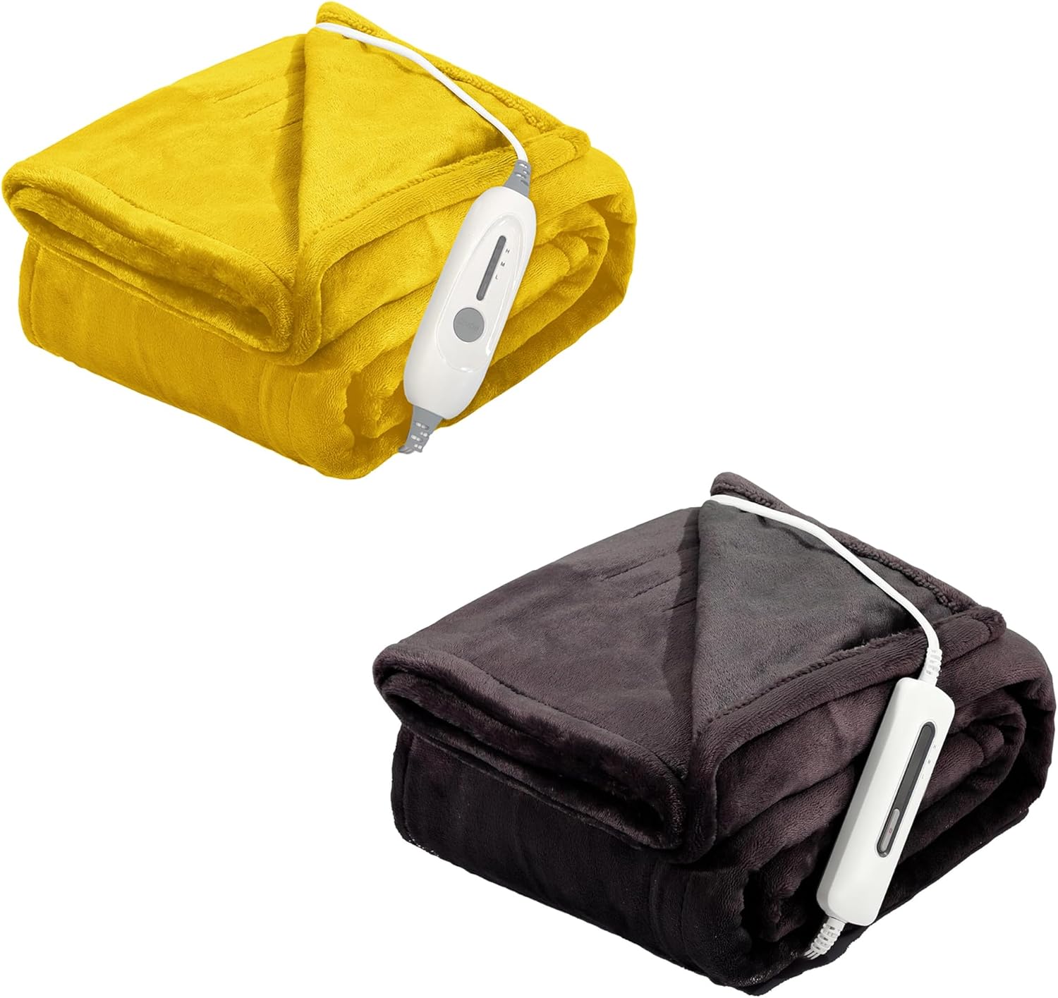 Heated Electric Blanket Throw 50" x 60" with 3 Heating Levels, 4 Hour Auto Off, Fast Heating,2 Sided Flannel with ETL Certification and Machine Washable, Home Office Travel Use,Yellow & Dark Brown