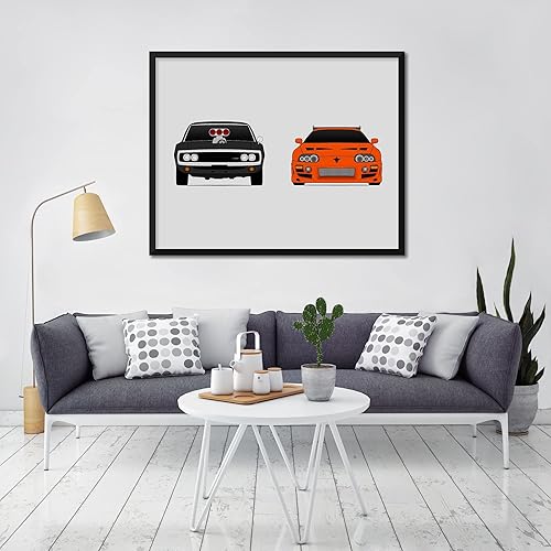 Vista 4 de Custom Car Posters Póster hecho a mano compatible con Fast and the Furious y la impresión de Dodge Charger y Toyota Supra MKIV, 16 x 20 pulgadas