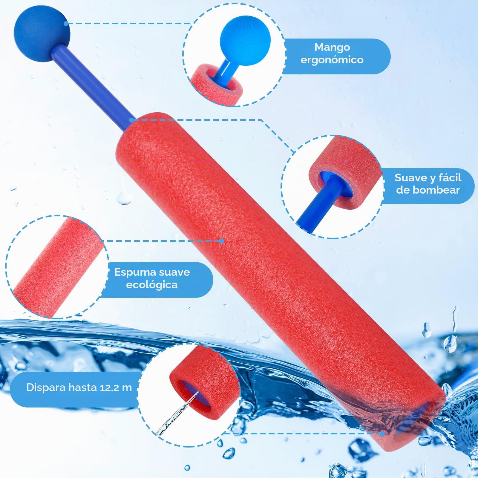 20 Pack Pistola de Agua Niños, Pistola Agua Espuma para Piscina, Jardin, Playa, Exterior Juegos de Aguas para Ninos 3+ Años, Juguetes Piscina Verano
