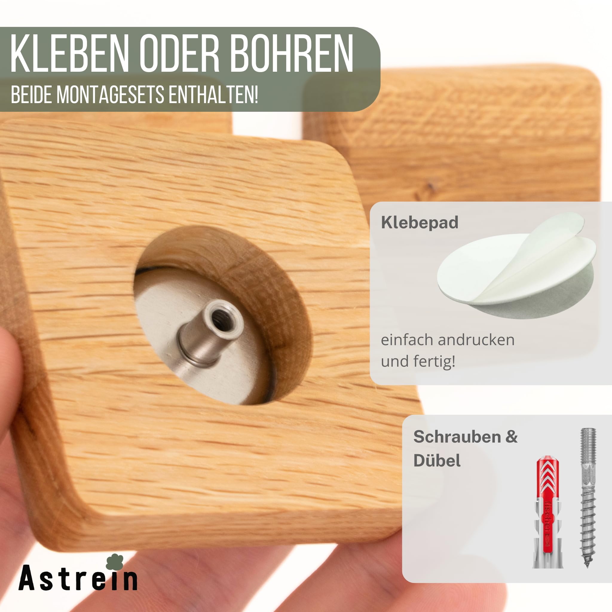 ASTREIN® | Magnetischer Schlüsselhalter | Wandhalterung aus Holz | Schlüsselbrett Magnetisch | Einzugsgeschenk | Selbstklebend (4er Set | Eiche)