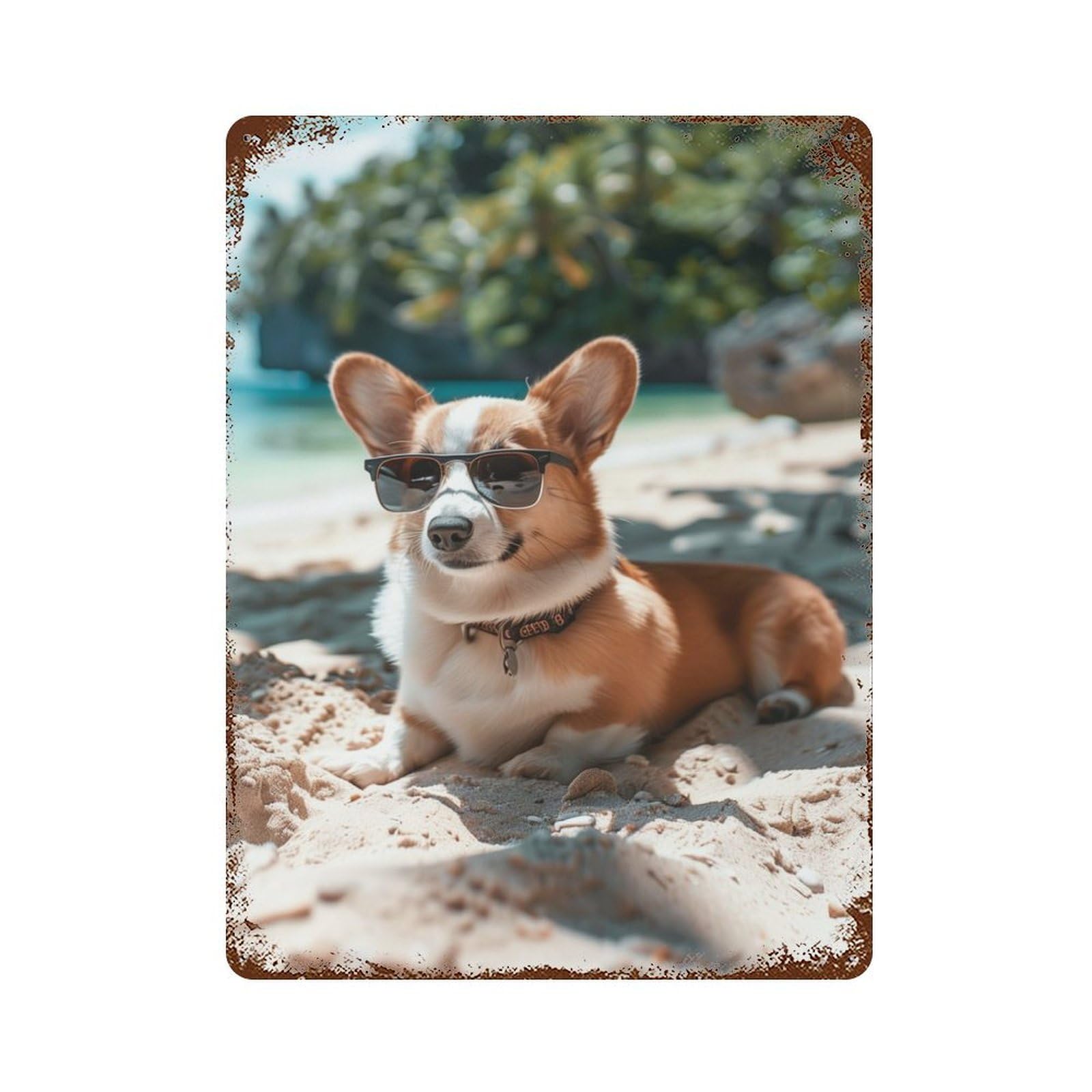 Garage Style Corgi Tropical Beach Chill Vintage Rust Metal Sign 15.7"x11.8", Retro Wall Decor for Bar And Workshop