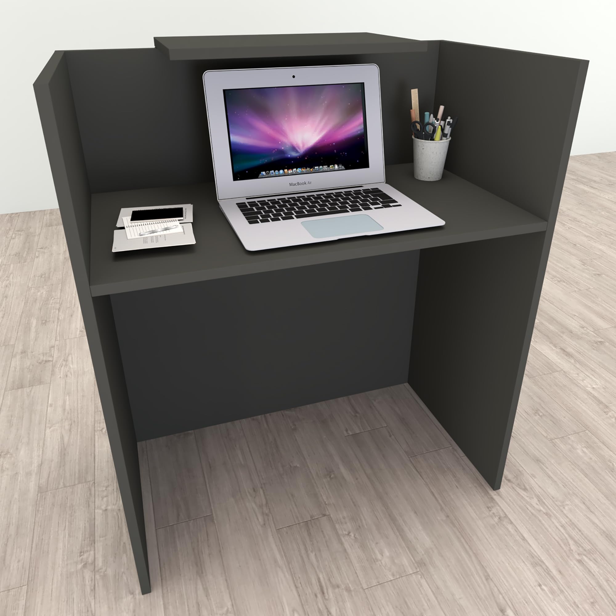 Henor Bancone Reception Oja. 100 x 50 x 107 cm. Legno Con tavolo interno. Ideale per ufficio, reception, attenzione, commercio. Grafite Opaco