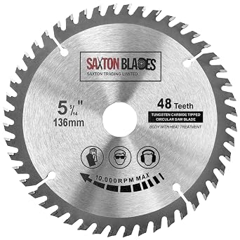 شفرة منشار خشبي دائرية Saxton TCT مقاس 136 مم x 20 مم 16 مم حلقة x 48 أسنان متوافقة مع Bosch Makita وما إلى ذلك