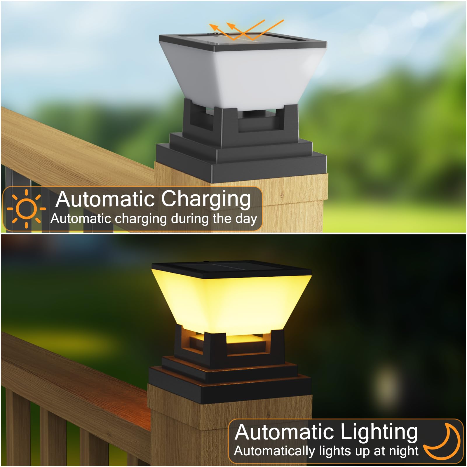 ACMHNC 2 Stück Solar Pfostenkappe 7x7 8x8 9x9 10x10, Zaunpfosten Lampe | 3 Lichtfarben, IP65 Pfostenleuchte, 1500mAh Akku 10 Std für quadratische Zaun, Torpfosten