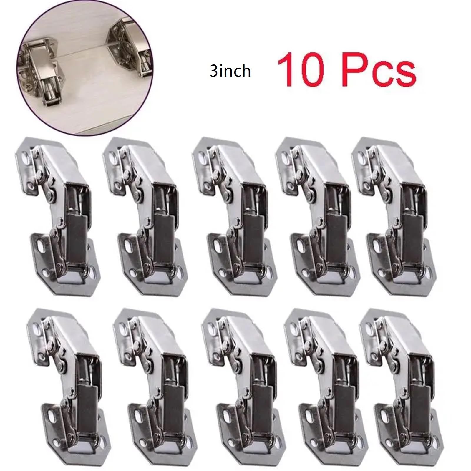Zawiasy meblowe 90 stopni z cichym domykiem – Zawiasy hydrauliczne do drzwi szafek bez wiercenia, ze śrubami – Okucia meblowe(3in10pcs)