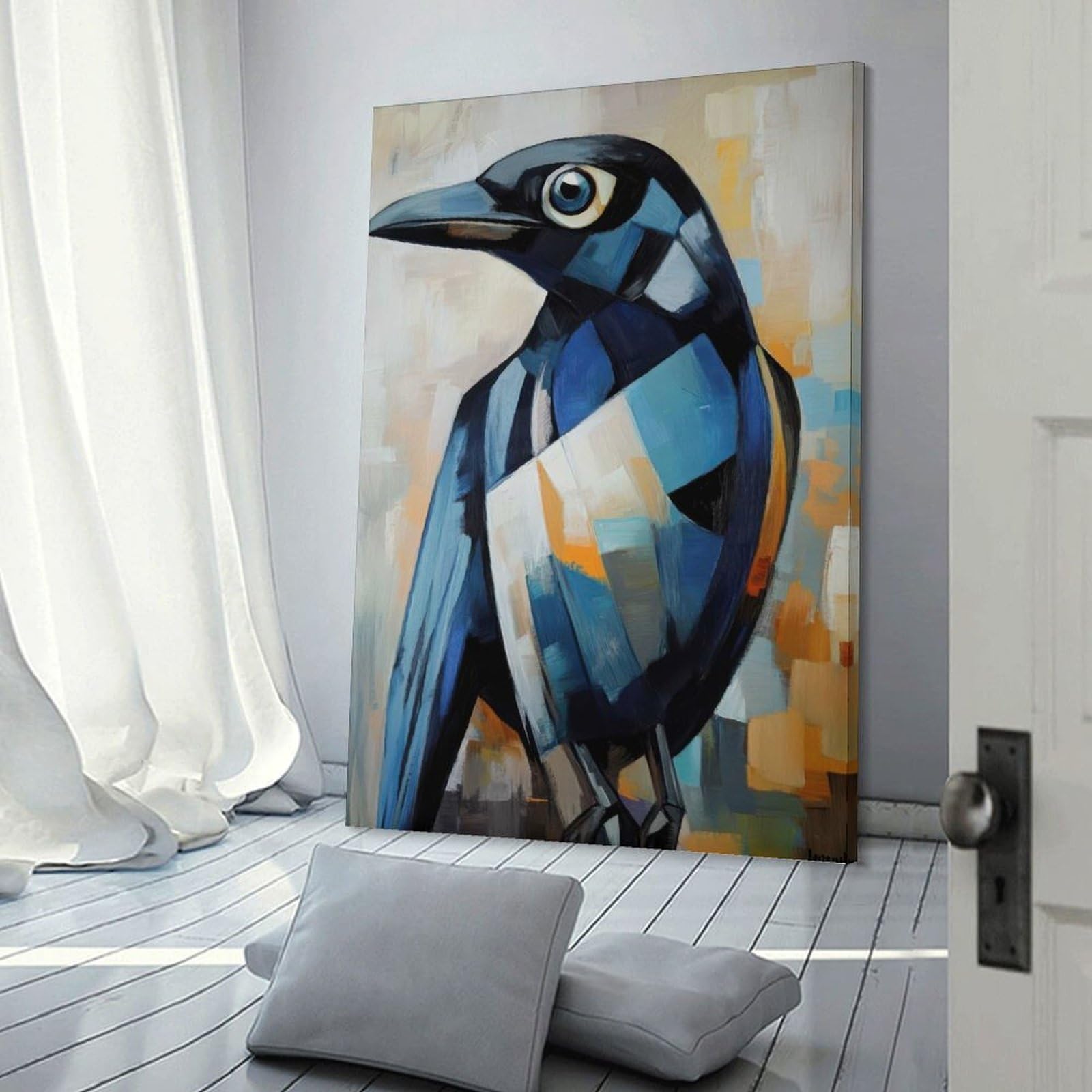 Junmoney Raven Oil Painting Home Decor Wall Art, 20x30inch(50x75cm), for Calm Bedrooms, Home Corners Or Flats, Canvas Wall Decor for Personal Spaces