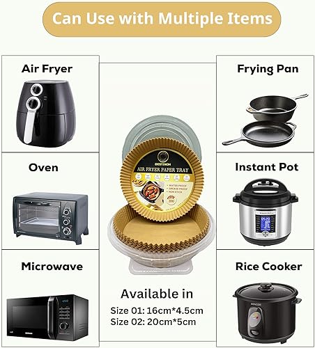 Miniatura 2 de Forros de papel para freidora de aire, 100 hojas redondas desechables de grado alimenticio de tamaño para hornear y asar, papel pergamino