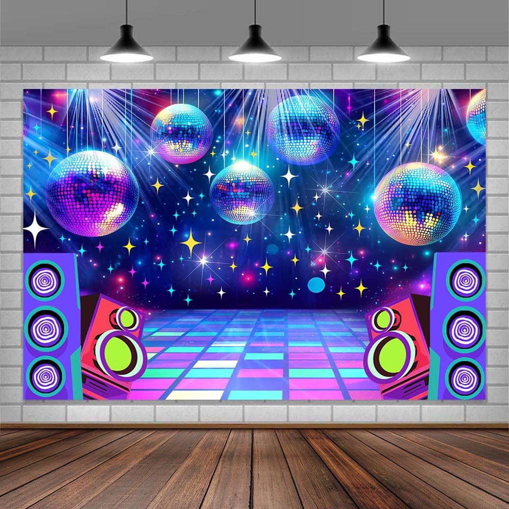 Photo 1 of Dance Party Backdrop Retro 80s 90s Theme Stage Dance Ball Music Birthday Party Decoration DJ Photography Background 10 x 8 ft for Baby Shower Picture Photo Shoot Polyester Fabric,Multi1