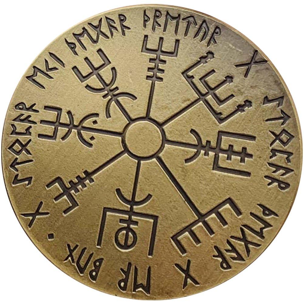 Luxylei Viking Pirate Commemorative Coin Vintage Compass Coin Wayfinder Symbol Nordic Coin for Collection Lover