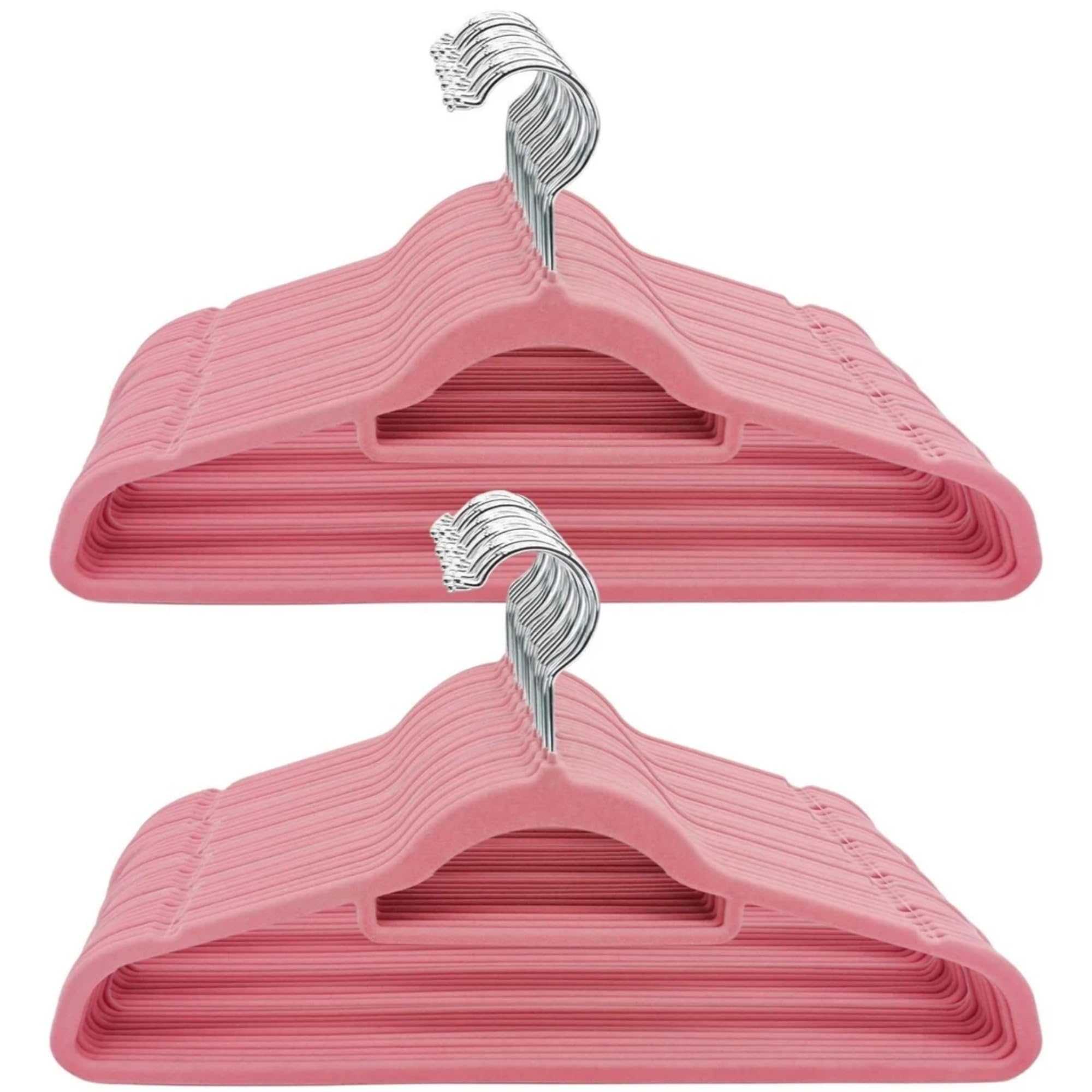 Panzy Home 50 Pack Pink 50 Velvet Hangers Non-Slip Clothes Coat Hangers Coat With Tie Bar And 360° Swivel Hook Space-Saving 0.6 Cm Thick 45 Cm Long, For Dresses Trousers(50 Pack Pink)