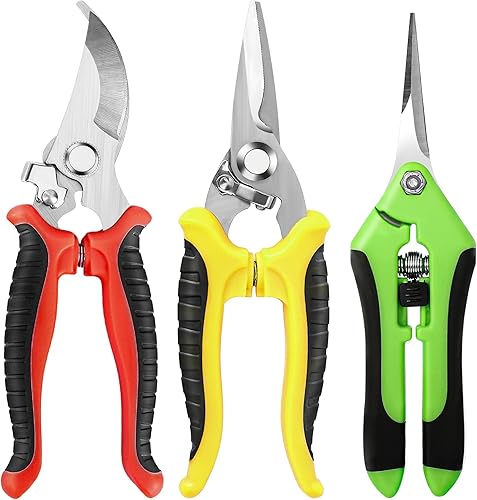 Miniatura 10 de Paquete de 3 tijeras de podar de jardín, tijeras de acero inoxidable, tijeras de jardinería, tijeras, podadoras de jardín, tijeras de podar, tijeras