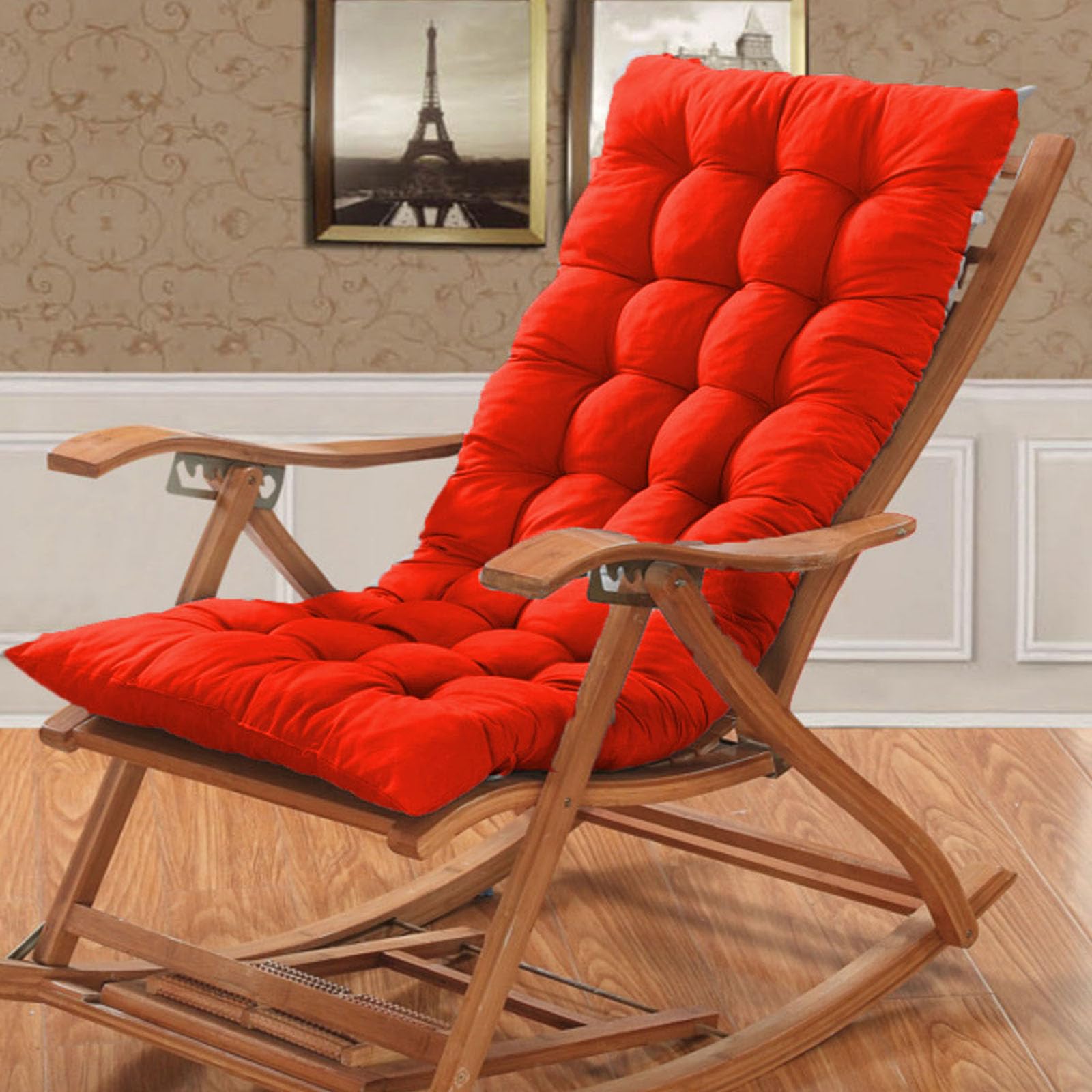 BangDon Plain Color Sun Lounger Cushion Thick Soft Comfy Bench Chair Cushion Sunbed Reclining Chair Relaxer Pad with Anti-slip Straps for Ouside Furniture (Red,160 * 45)