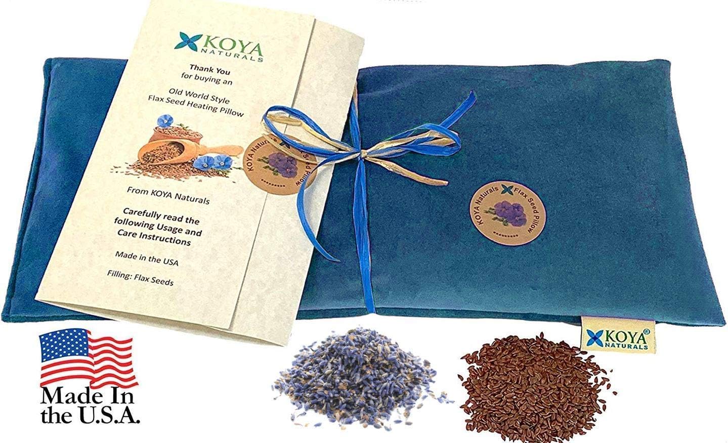 Black Friday 🔥 KOYA Naturals Soft Velvet Flax Seed Pillow with Lavender- Microwave Heating Pad – Microwavable Moist Heat Pack – for Neck, Muscle, Joint, Stomach Pain, Menstrual Cramps (Turquoise)