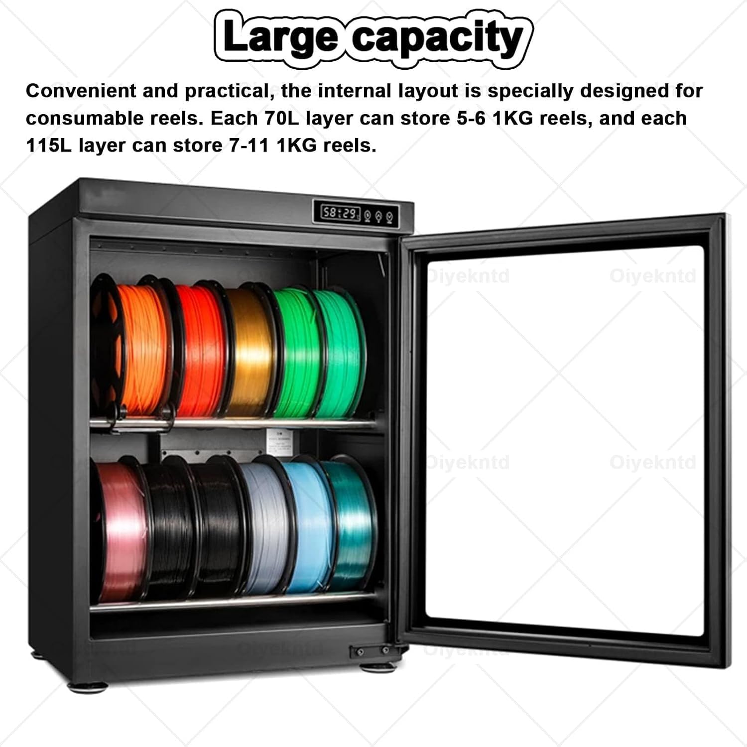 Gabinete Secador y Almacén para Filamento 3D con Control de Humedad Automático, Diseño Hermético, Pantalla LCD y Múltiples Capacidades, Compatible con PLA ABS PETG TPU Nylon PC,115L