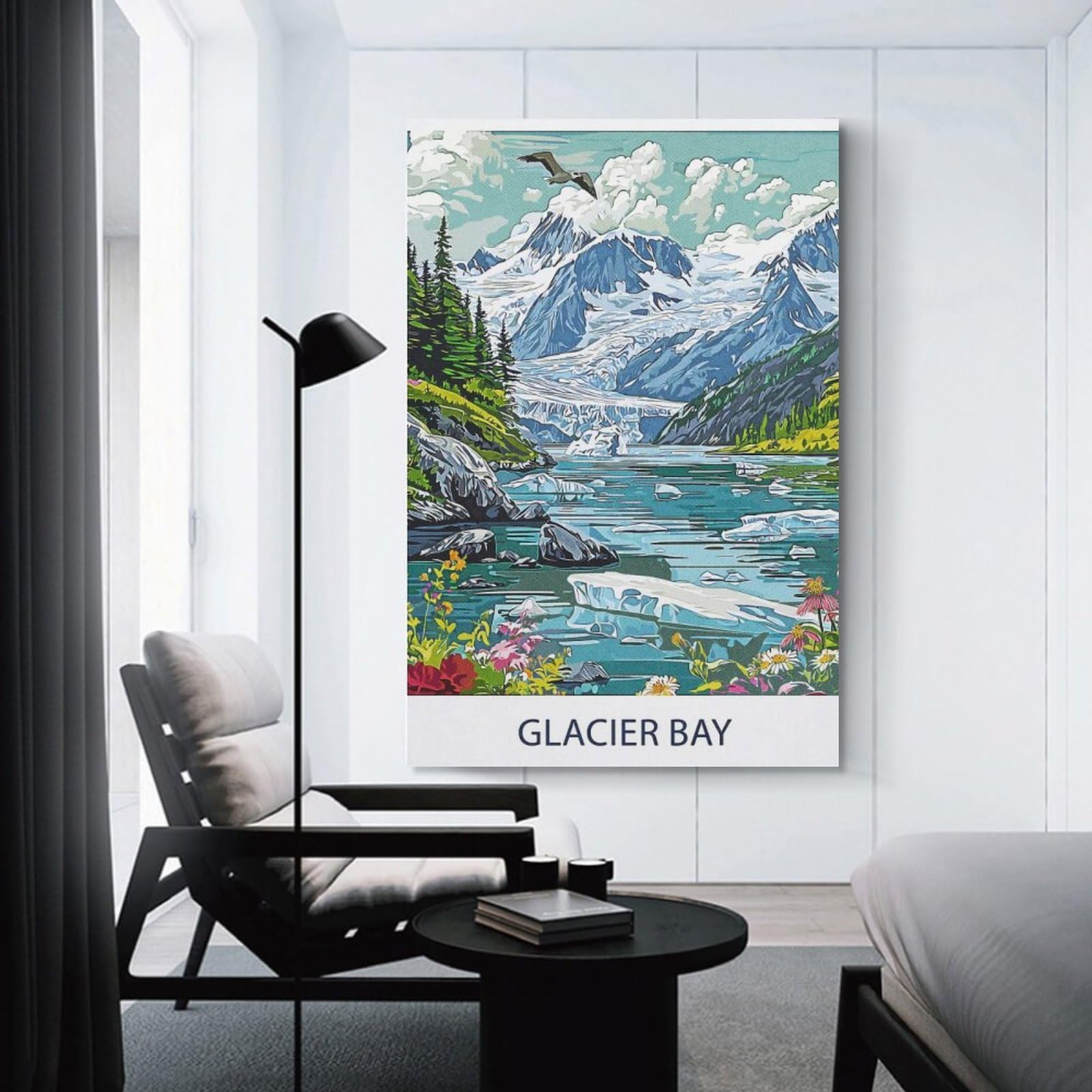 Junmoney Canvas Wall Picture Glacier Bay Landscape, 20x30inch(50x75cm), for Calm Bedrooms, Home Corners Or Flats, Decorative Wall Art for Cosy Rooms