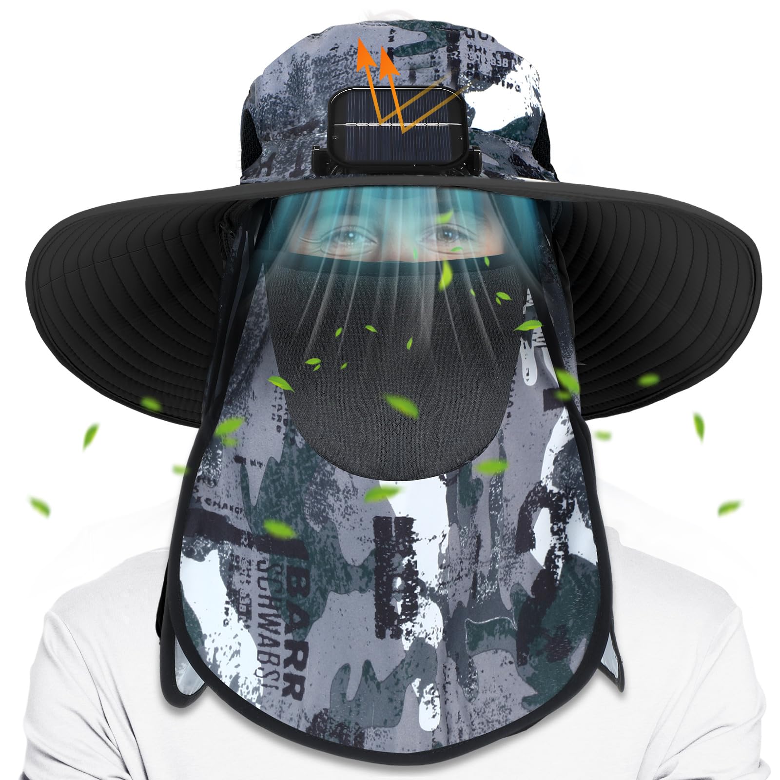 Chapeau de soleil solaire surdimensionné Berlune avec ventilateur et bord large anti-UV