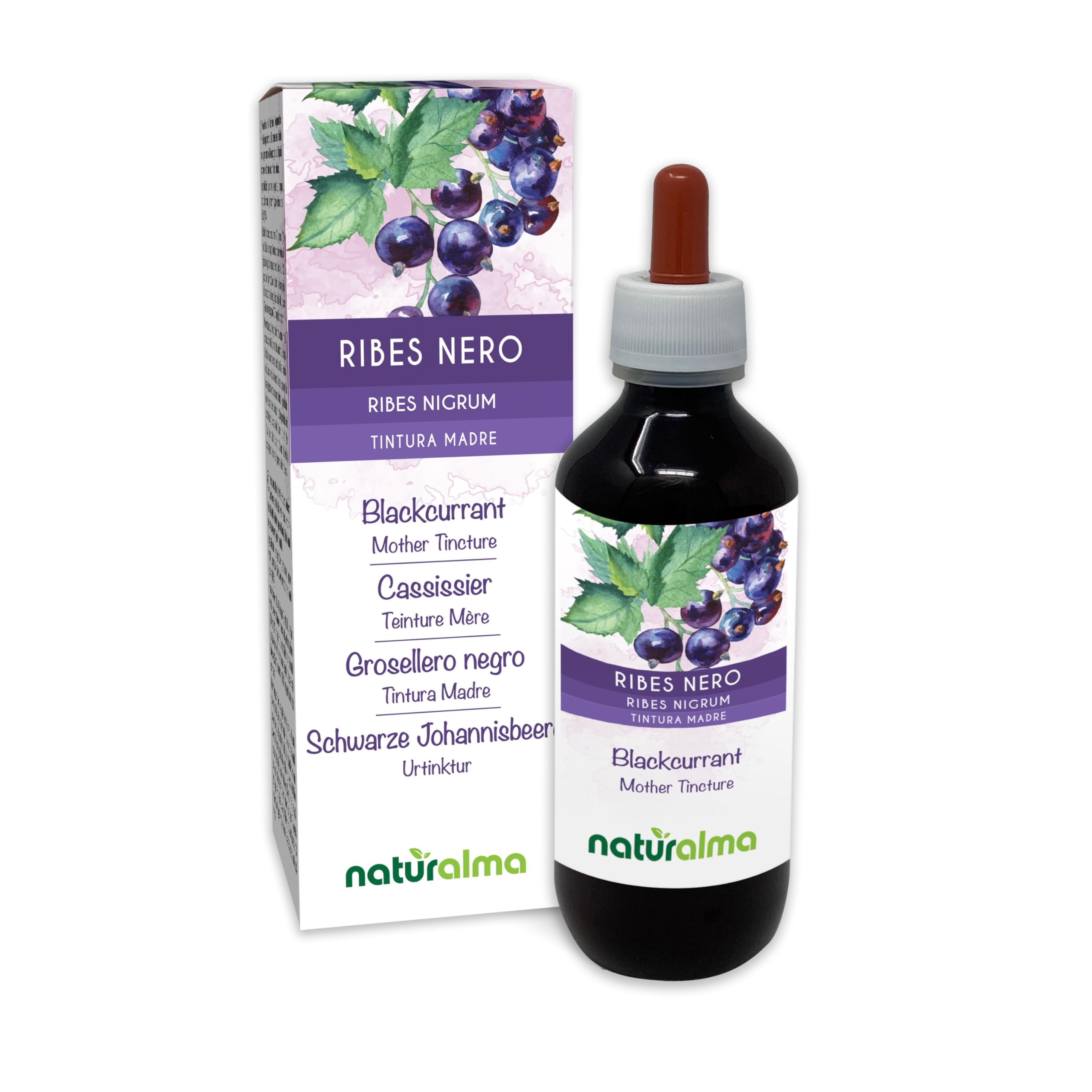 Ribes nero (Ribes nigrum) foglie e frutti Tintura Madre analcoolica Naturalma - Estratto liquido gocce 200 ml - Integratore alimentare - Vegano