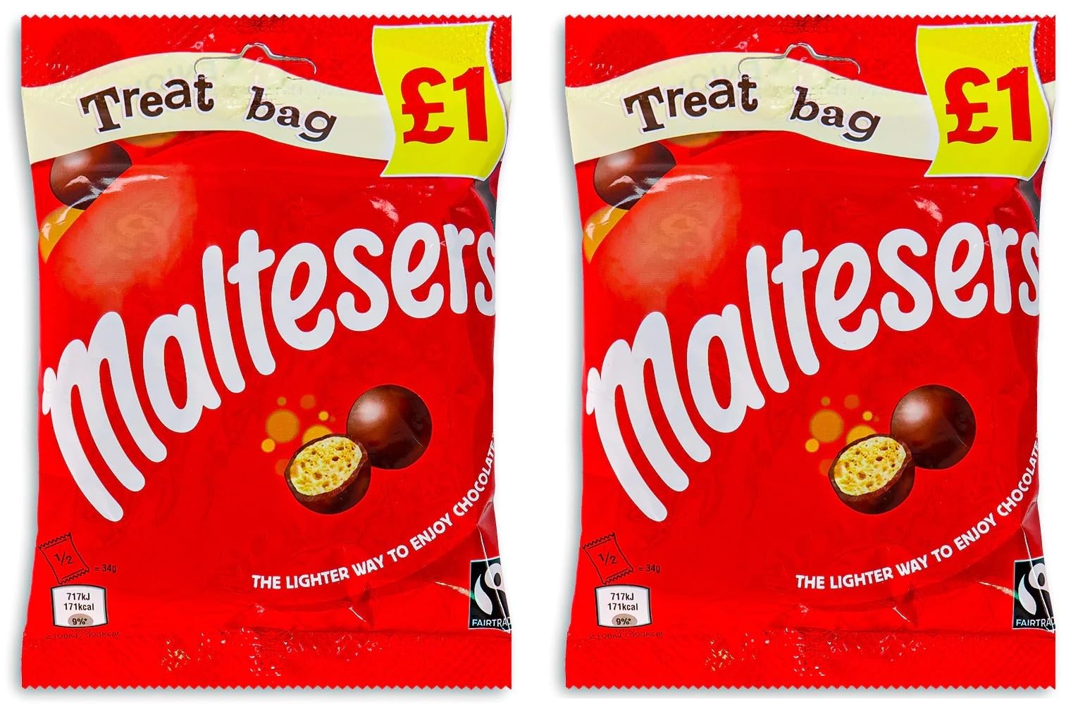 Maltesers Treat Delightful Little Balls of Milk Chocolate With a Light and Airy Honeycomb Center 68g Pack Of 2