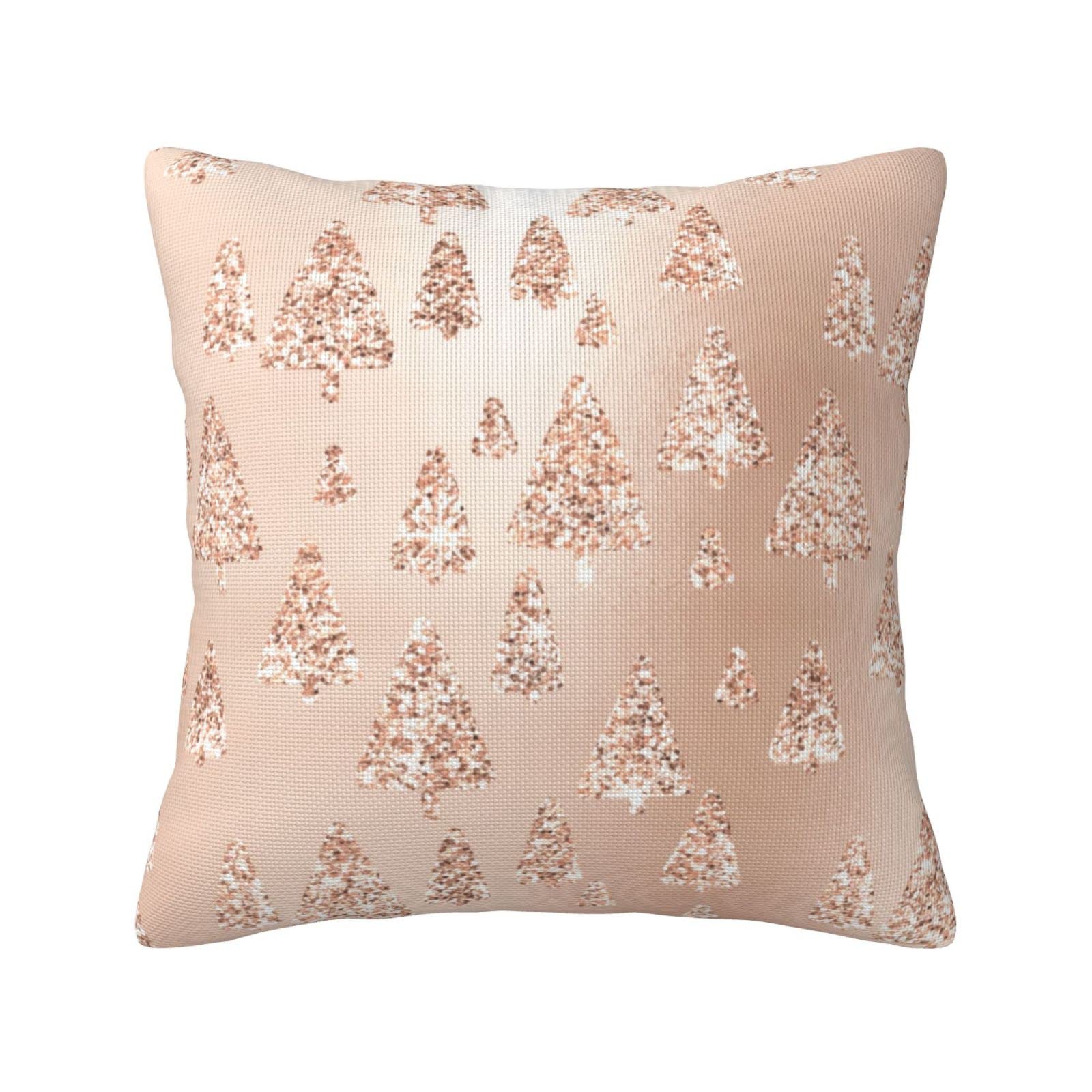 Yingd Gold Cushion Cover Rose Metallic Sequin Linen Pillowcase Classic European Christmas Tree Pattern 45 X 45Cm