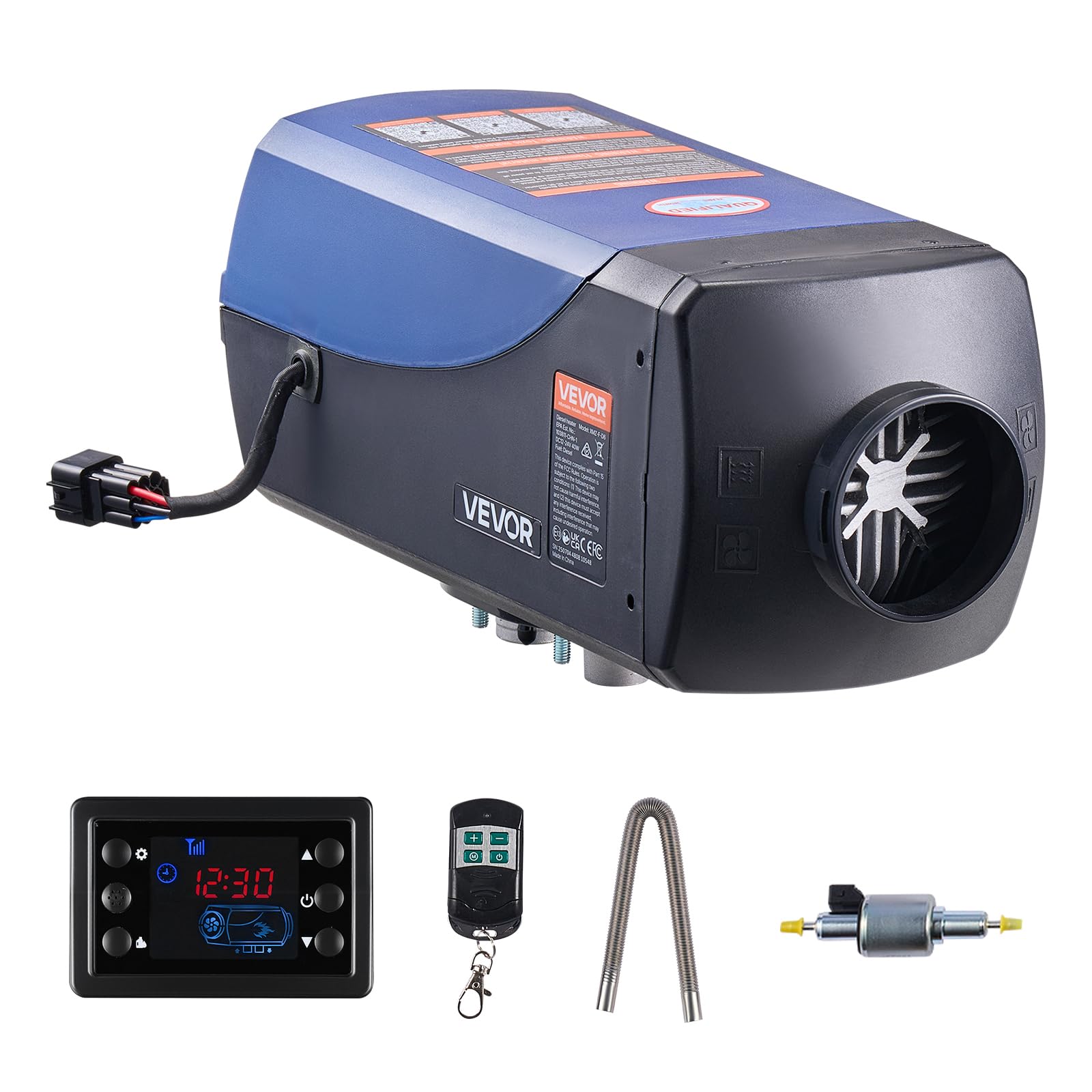 VEVOR nagrzewnica powietrza Diesel 8 kW DC 12 V/24 V, przenośna, dodatkowa nagrzewnica z pilotem i ekranem LCD, cicha praca, zbiornik paliwa 10 l do samochodów ciężarowych i kamperów