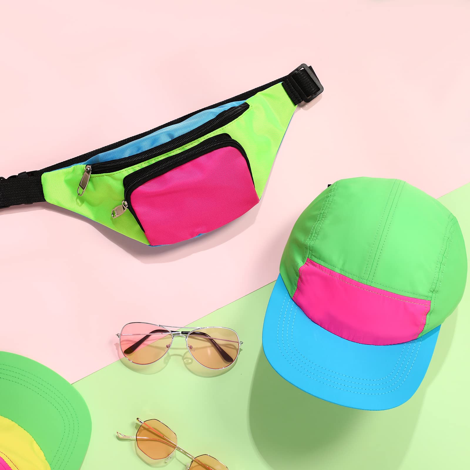 Cindeer 2 Pcs 80s 90s Neon Fanny Pack Hat for Women Neon Hat Retro Fanny Pack for 80s 90s Party Holiday Outfit(Green) - Image 4