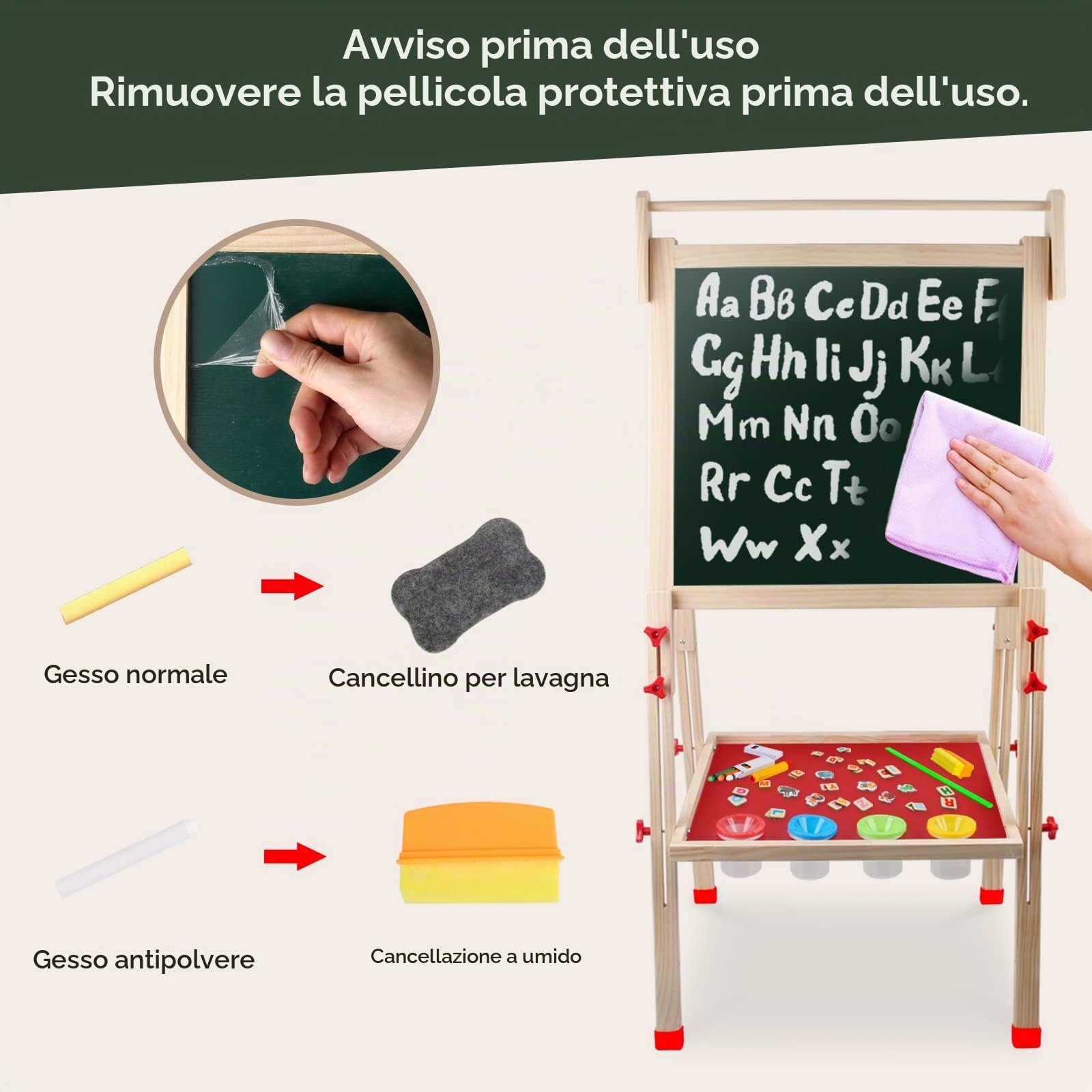 kramow Lavagna in Legno,Cavalletto per Disegno,Lavagna per Bambini Multiattività,Lavagna per Dipingere,Giocattolo per Bambini 4 5 6 7 8 9 Anni