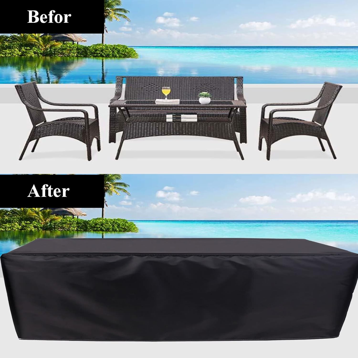 HUHJYUGE Outdoor Furniture Covers for Patio Furniture 64x24x48in, Garden Furniture Covers Waterproof, Outdoor Dining Table Cover Rectangular for Dinning Furniture, Chairs and Sofas