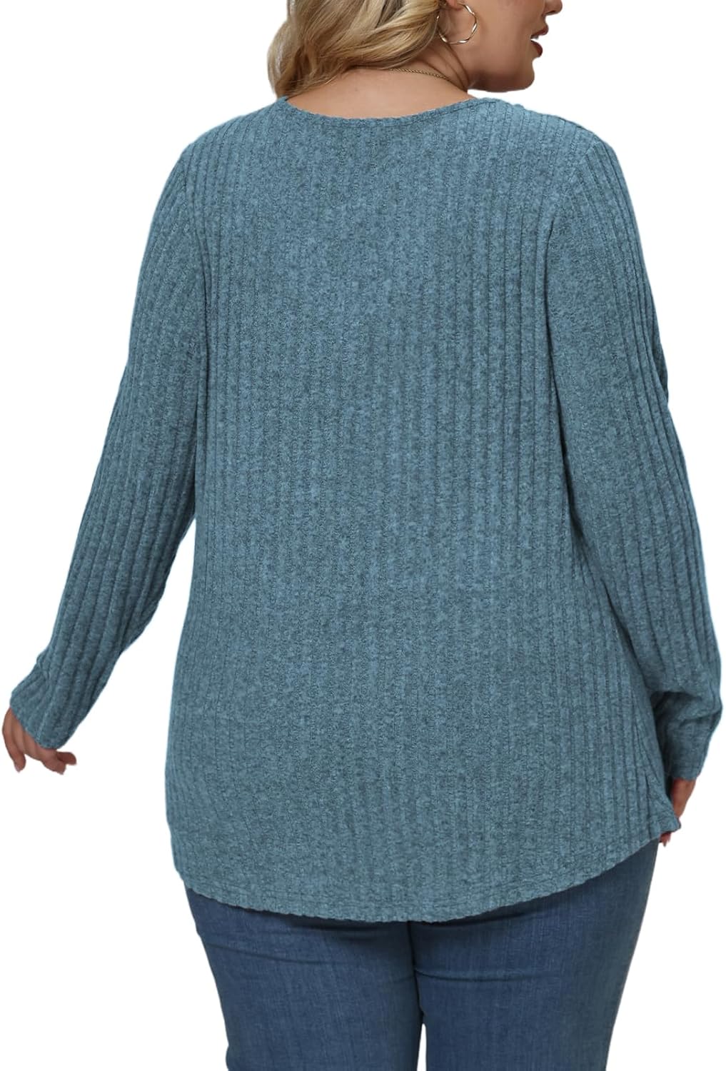 VISLILY Womens-Plus-Size-Tops Trendy V Neck Casual Long Sleeve Shirts Lightweight Knit Sweaters Button Decor Tunics Blouses - Image 3